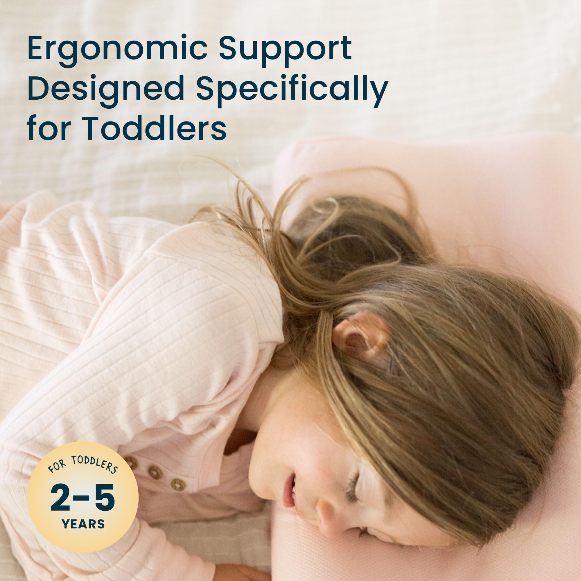 Compact size of Tiny Twinkle toddler pillow fits small sleepers