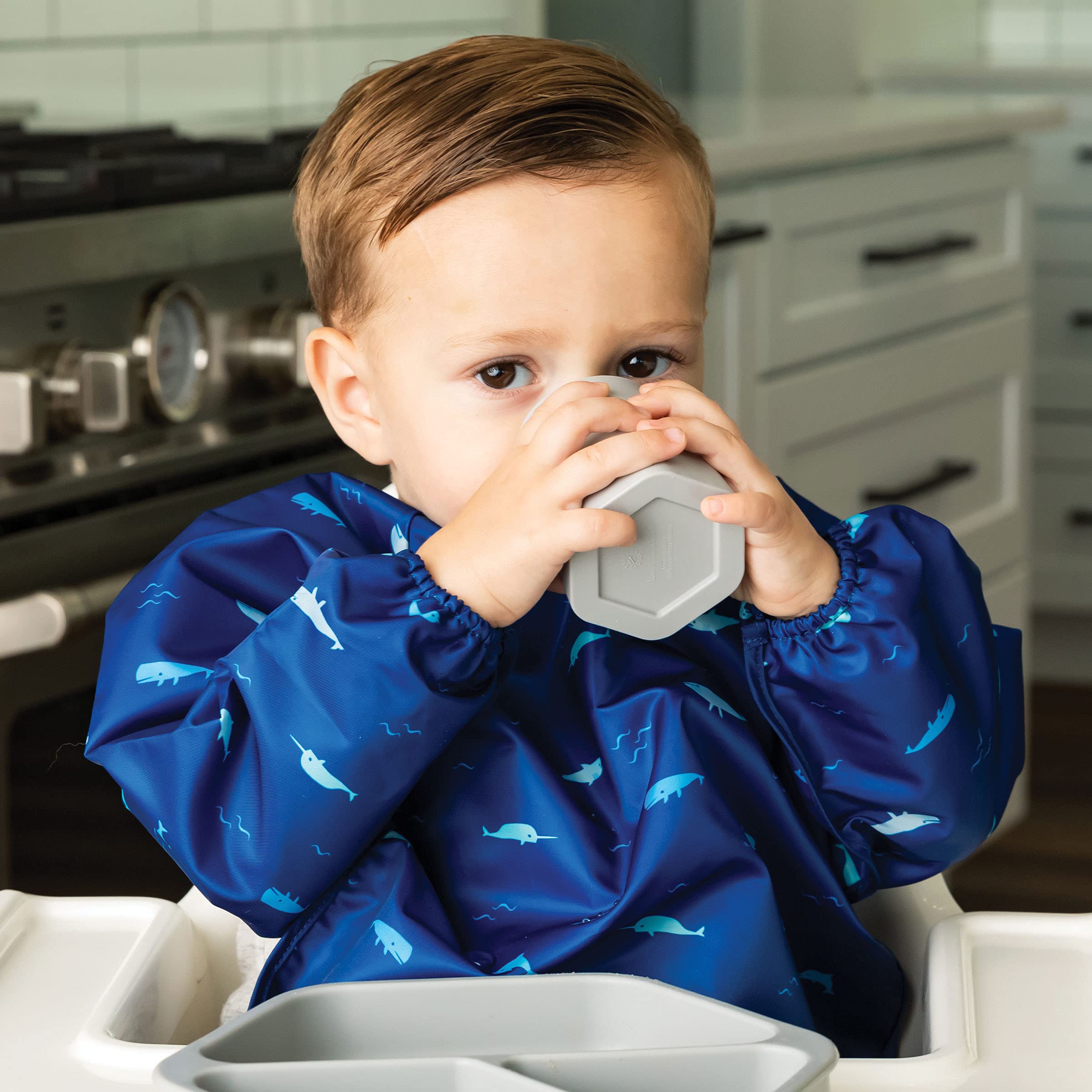 Tiny Twinkle grey training cup ready for meals.