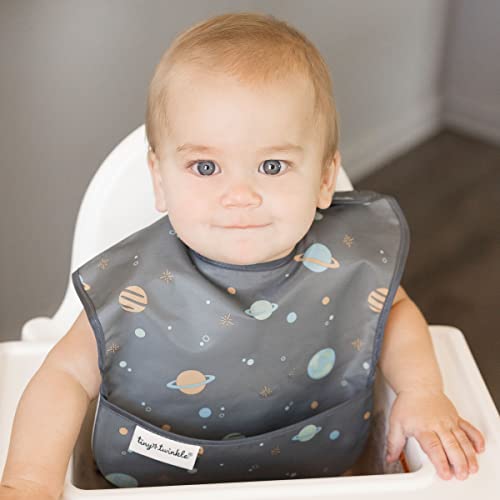 Tiny Twinkle waterproof bib protects clothing during messy mealtimes.