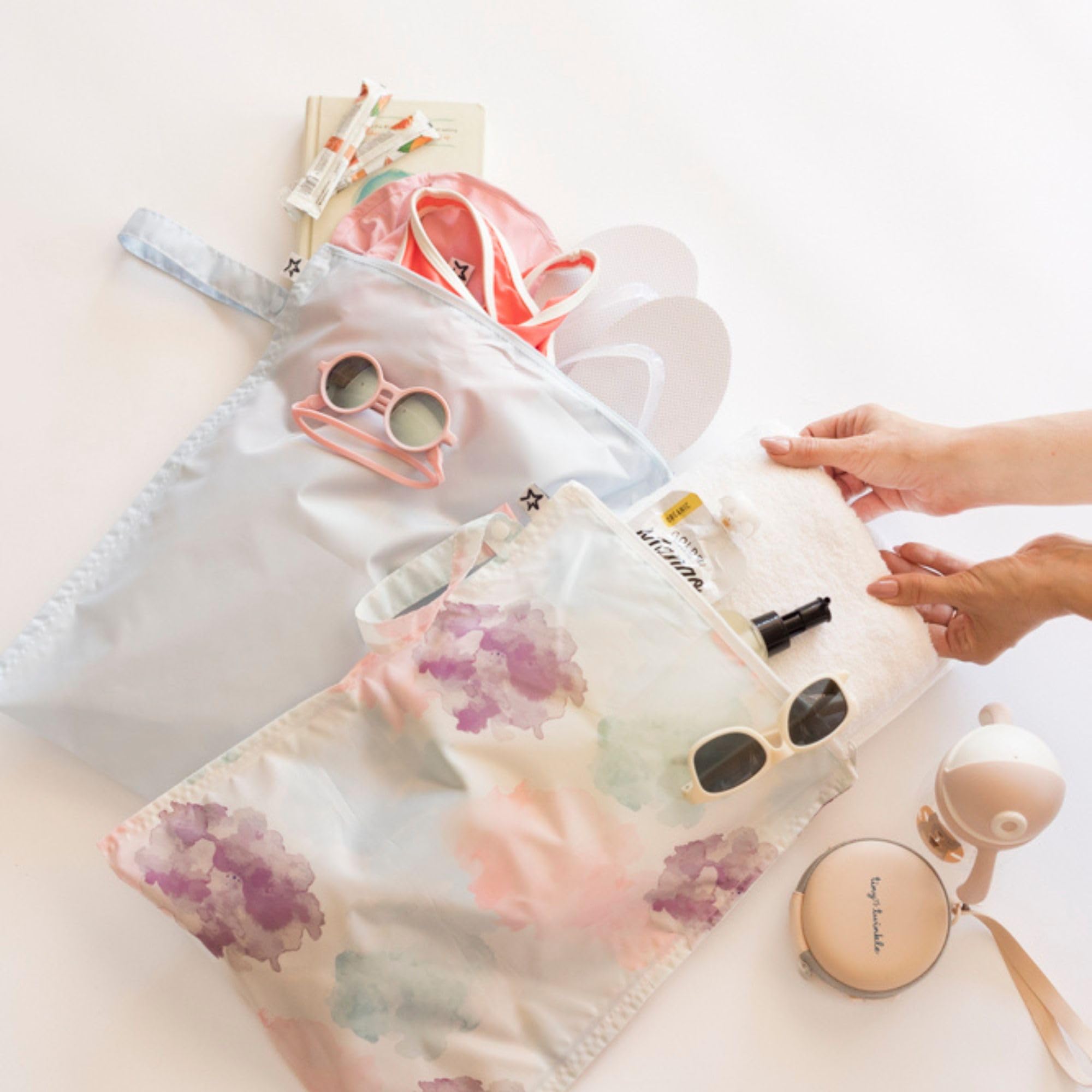 Tiny Twinkle quick-dry fabric dries fast after pool or beach use.