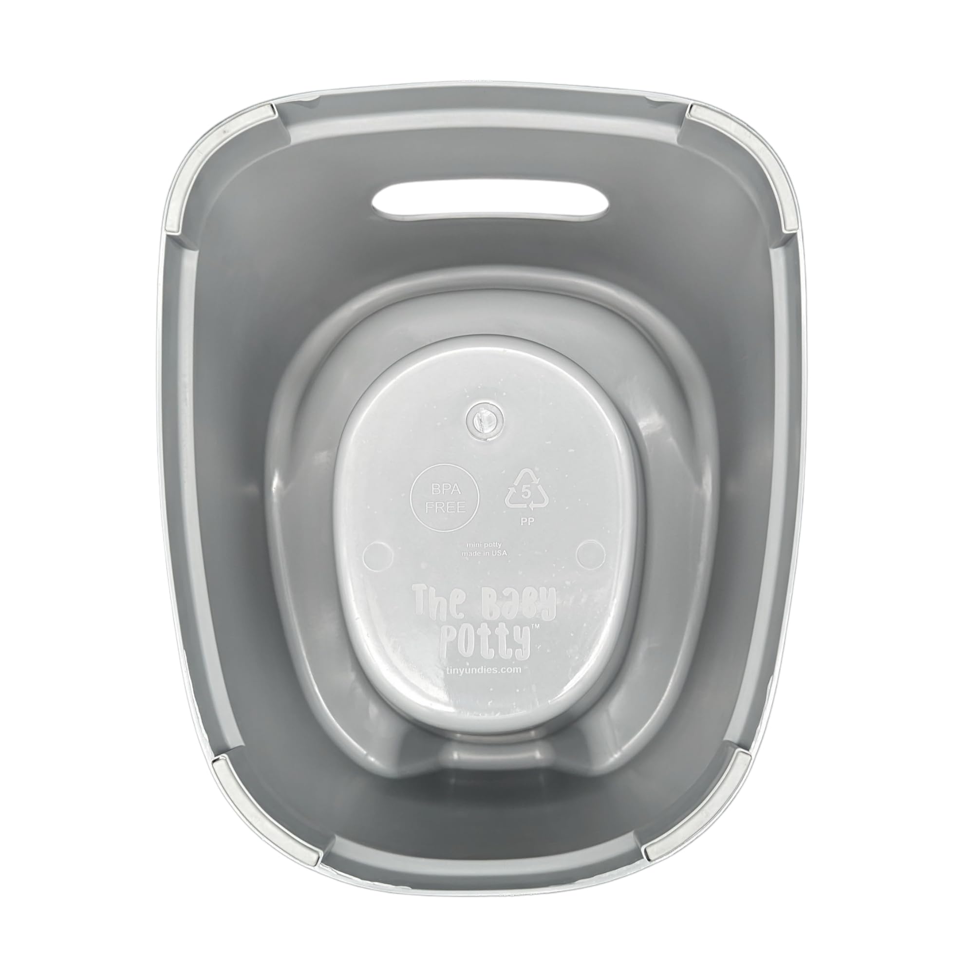 Tiny Undies Baby Potty easy dumping after use for caregivers.