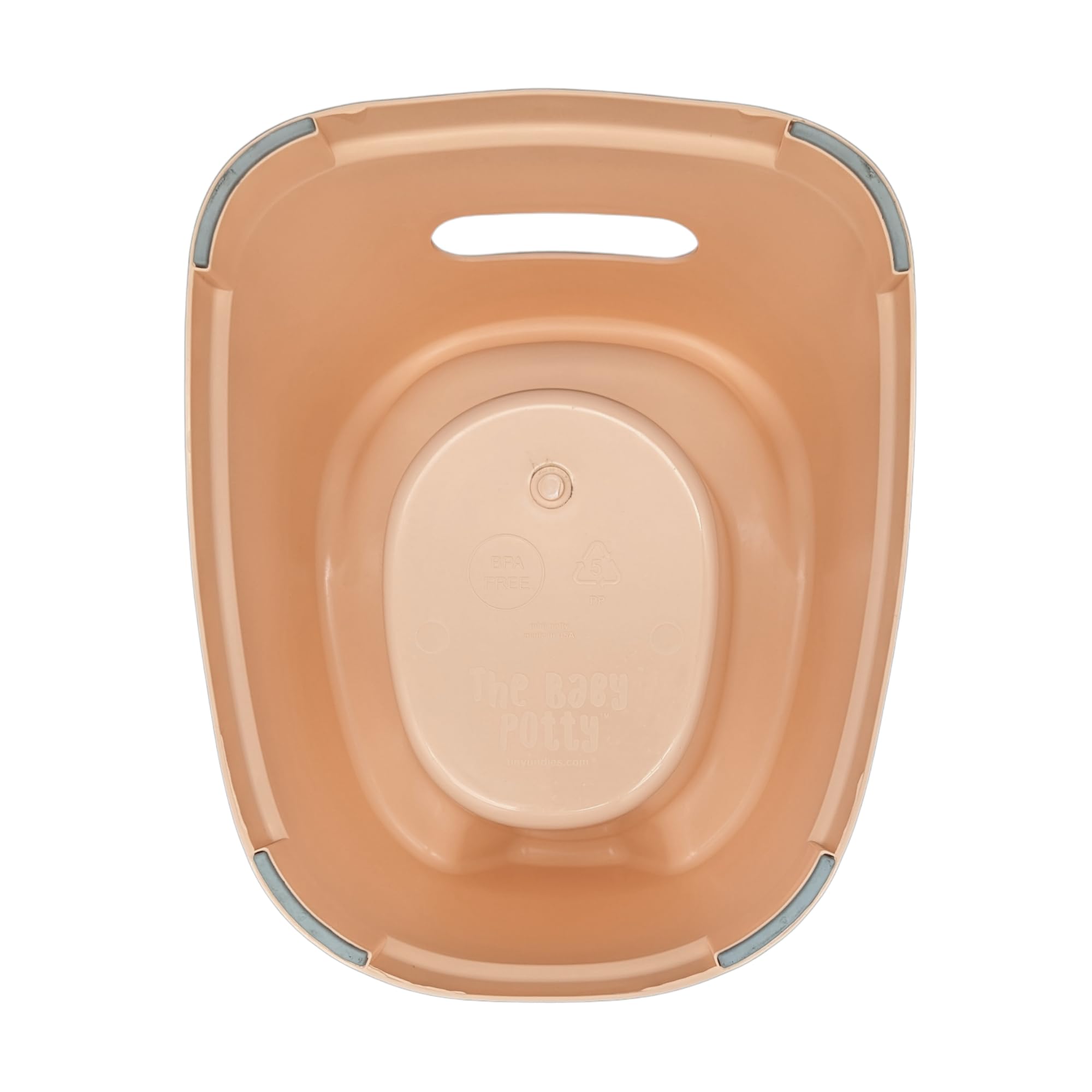 Tiny Undies Baby Potty high splash guard reduces mess during potty