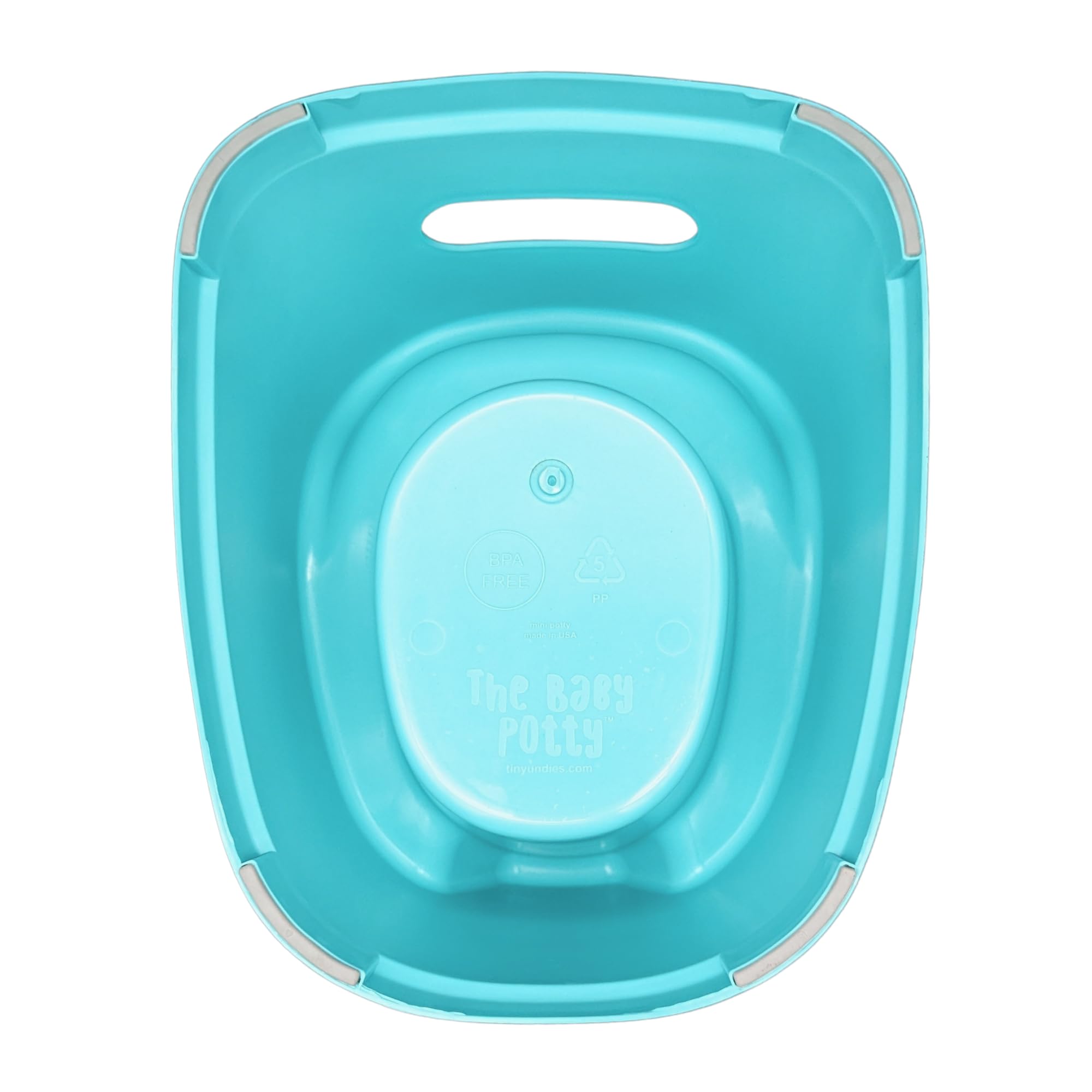 Tiny Undies Baby Potty's splash guard minimizes mess during boys’ pottying.