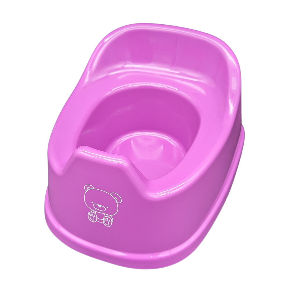 Tiny Undies mini potty with high splash guard reduces mess.