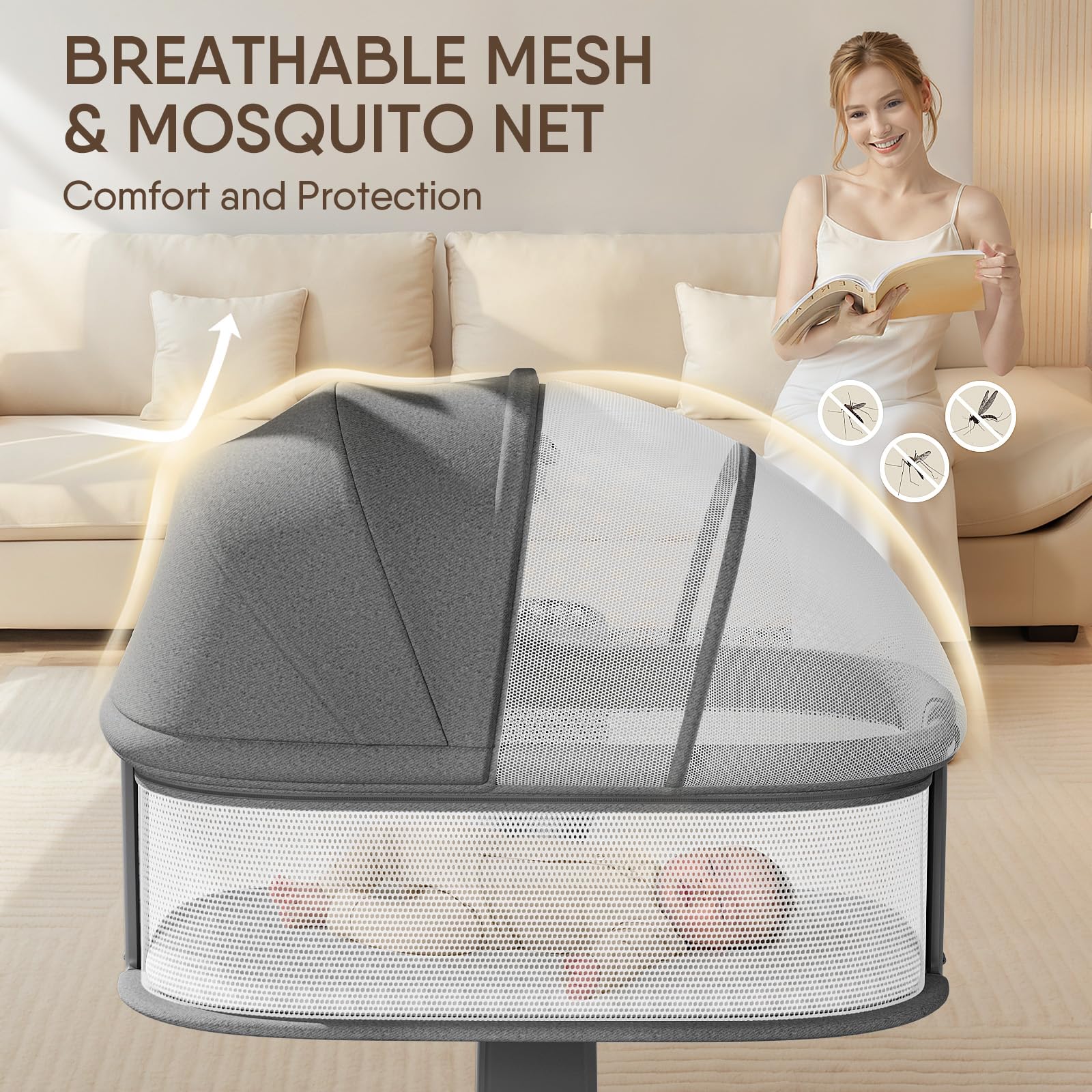 TinyGlow electric bassinet mosquito-net canopy for all-around protection