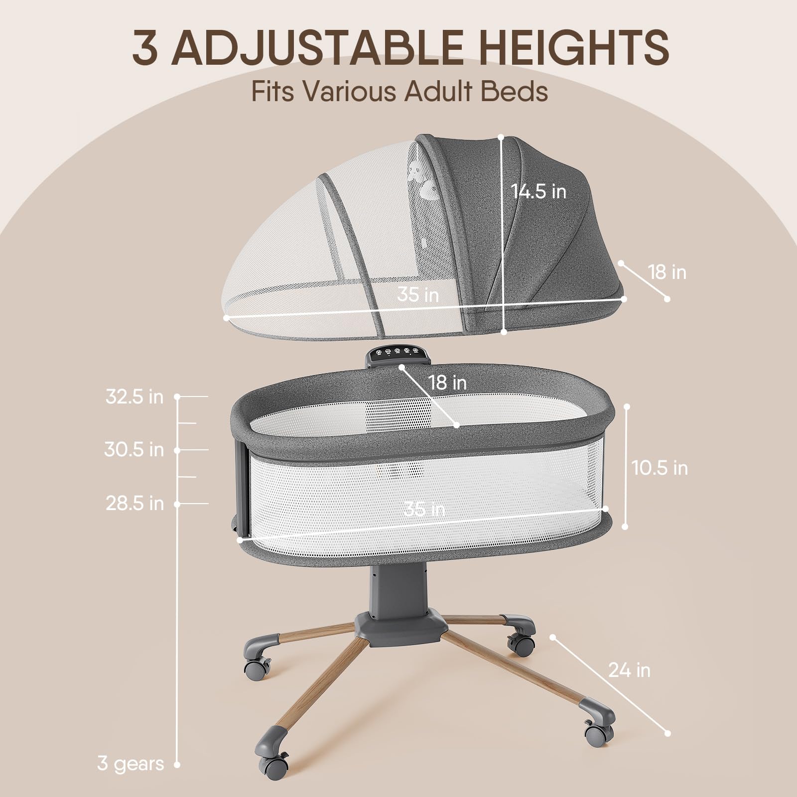 TinyGlow electric bassinet portable-nest detaches into a lightweight move-around nest