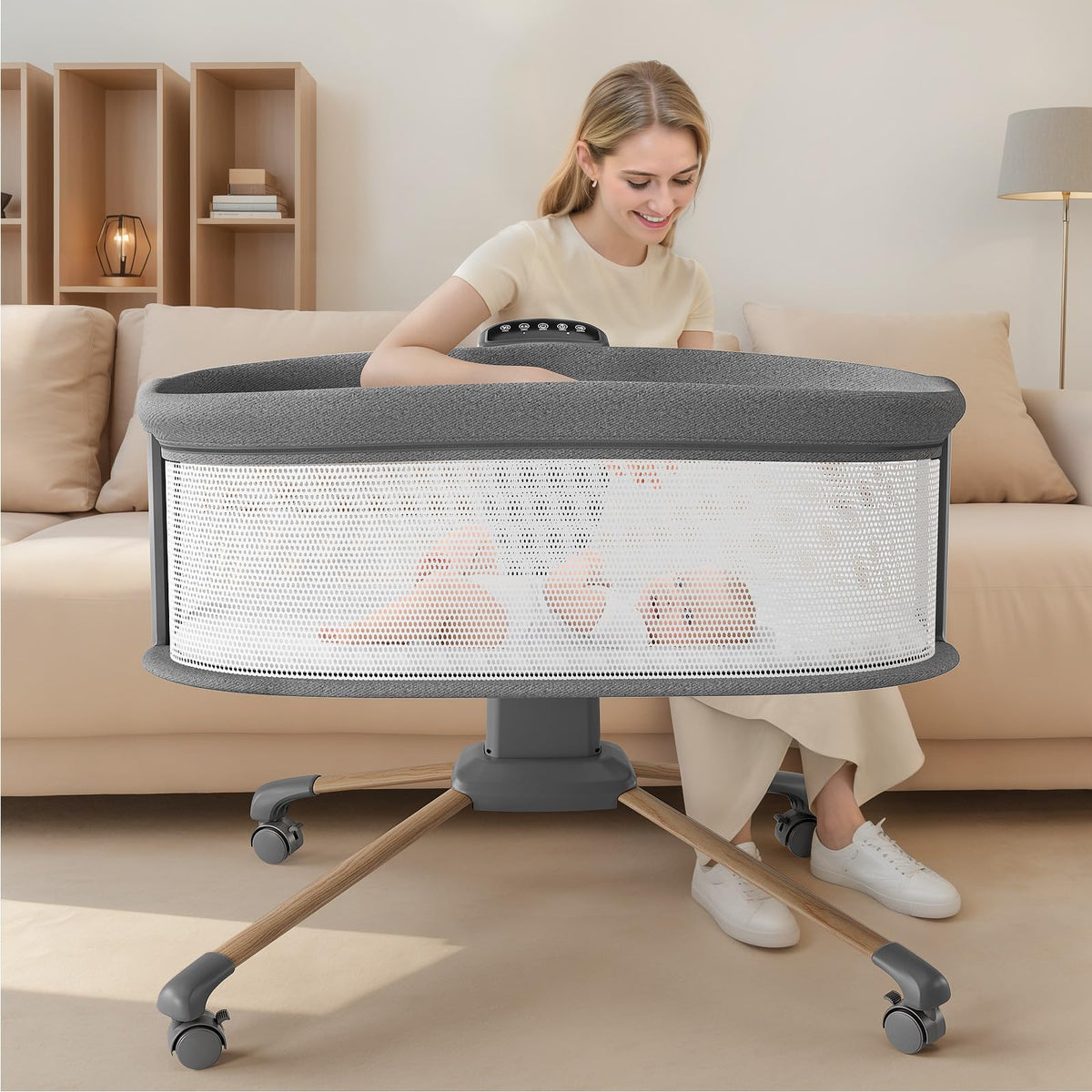 TinyGlow electric bassinet with rocking speeds to soothe baby and aid bedtime routines