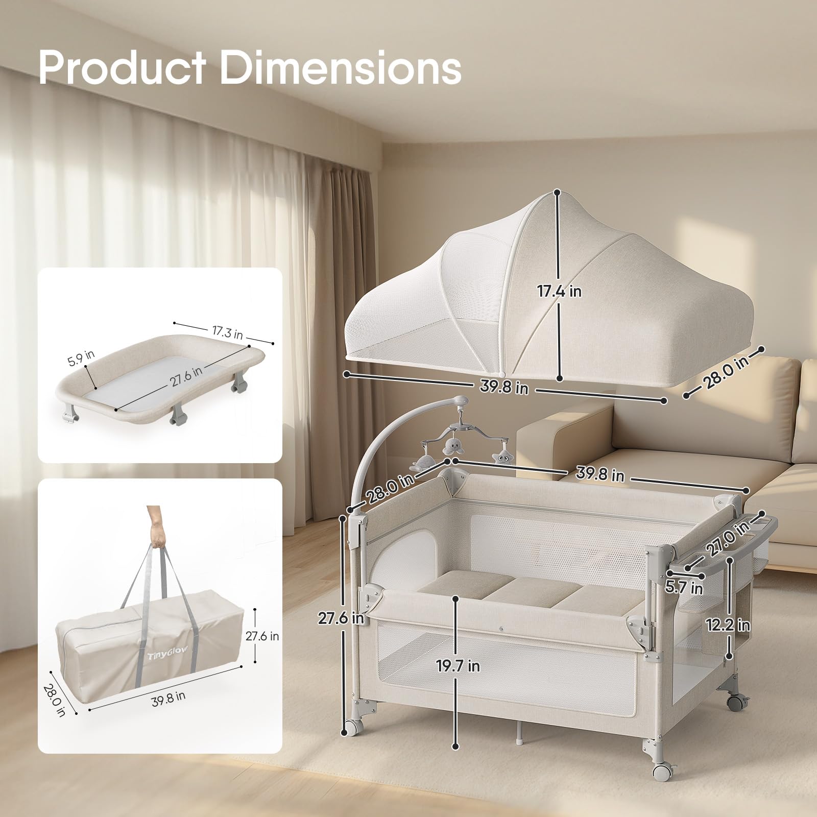 TinyGlow foldable travel crib folds compactly for quick transport.