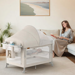 TinyGlow pack-and-play baby enclosure offers a versatile play area and safe containment.