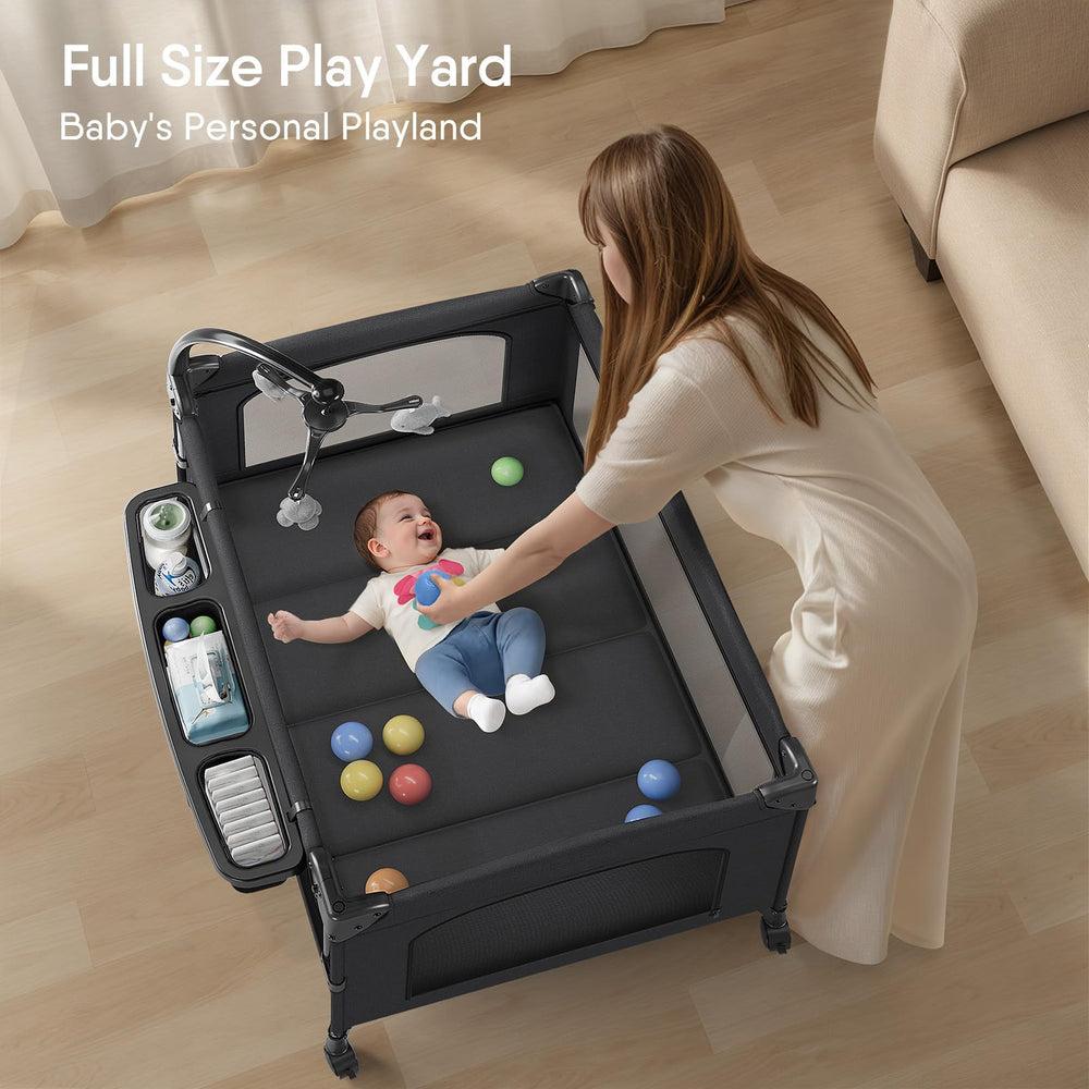 TinyGlow wrap-around diaper changing station with side storage.