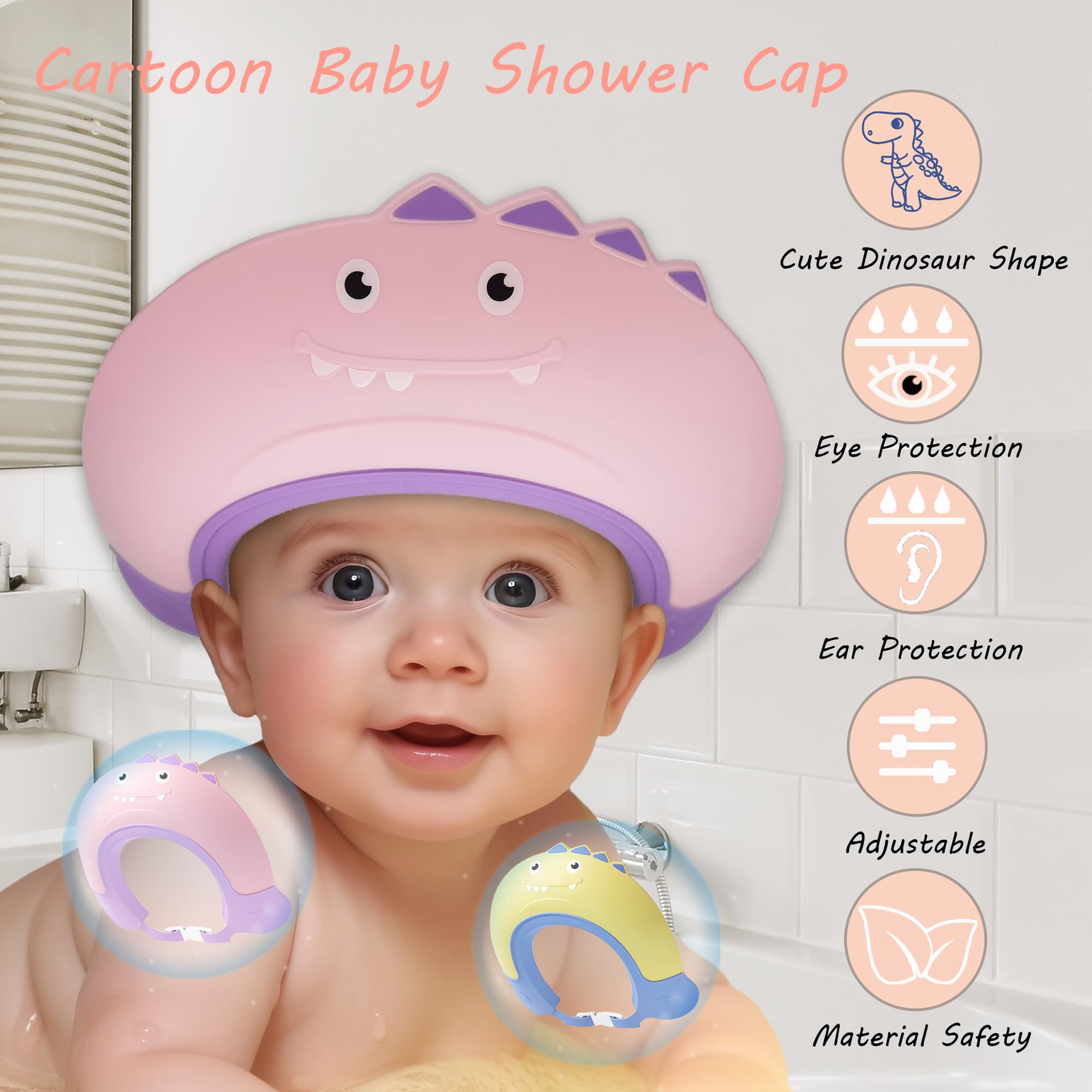 TinyGuardian dinosaur-pink adjustable-strap keeps cap secure while kids splash.