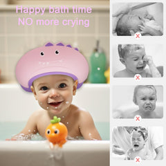 TinyGuardian hippo-yellow front-view shield keeps hair dry during washes.