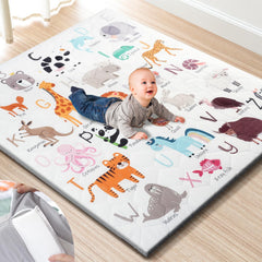 TINYHARBO Premium Foam Baby Play Mat cover close-up showing removable cover for easy washing