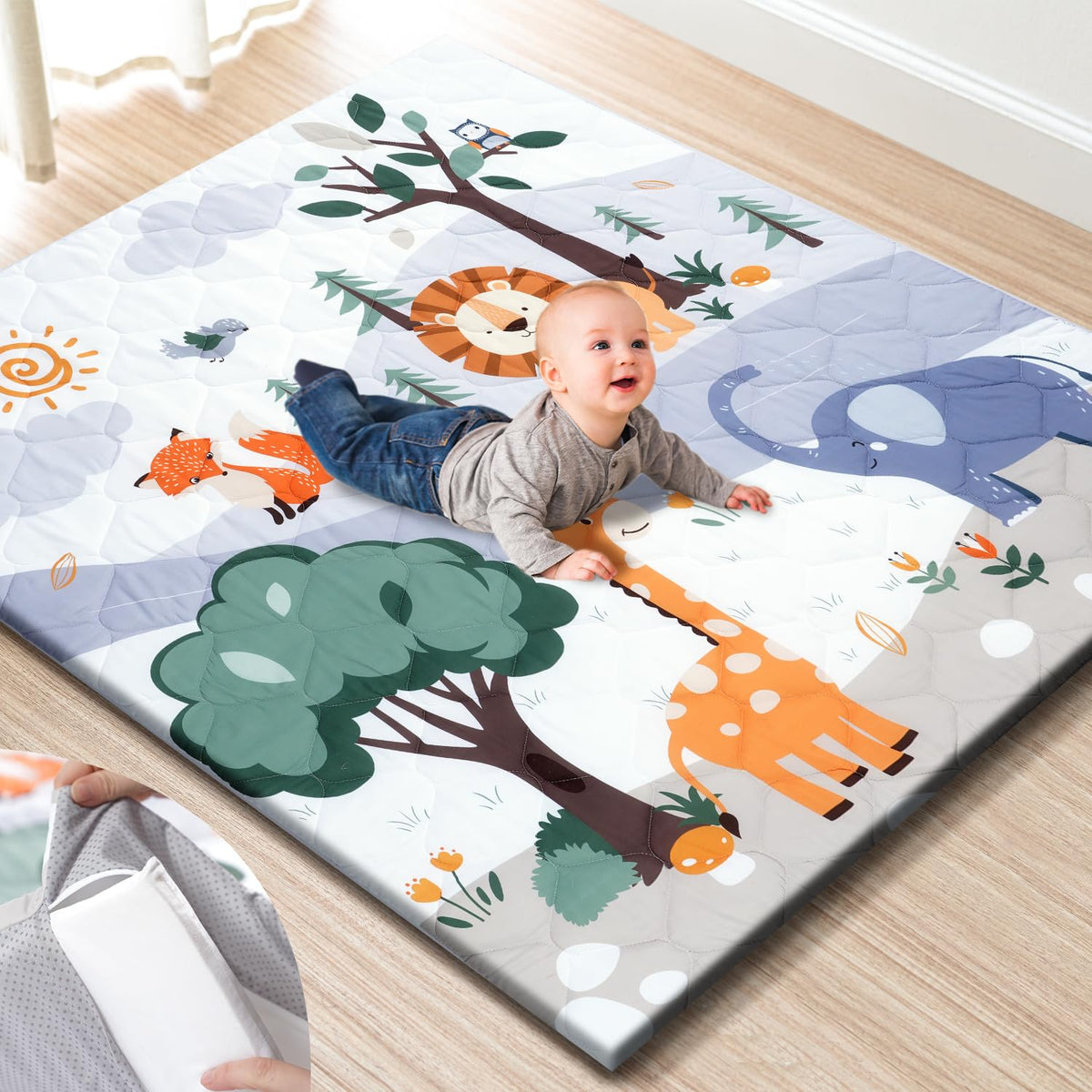 TINYHARBO Premium Foam Baby Play Mat with removable cover for easy cleaning.