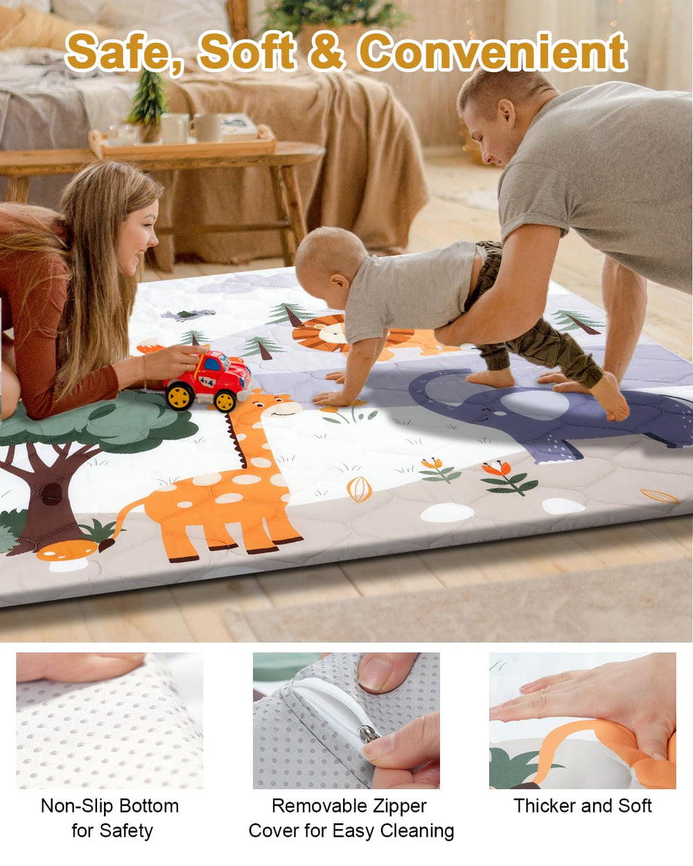TINYHARBO Premium Foam Baby Play Mat with non-slip bottom for stable use.