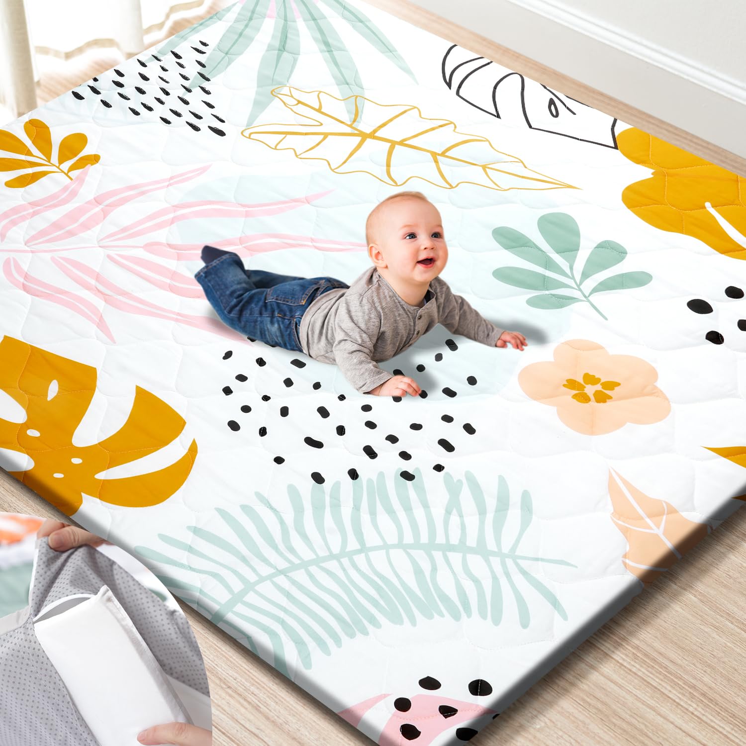 TinyHarbo Premium Foam Baby Play Mat with 59 by 59 inches cover offers a soft surface