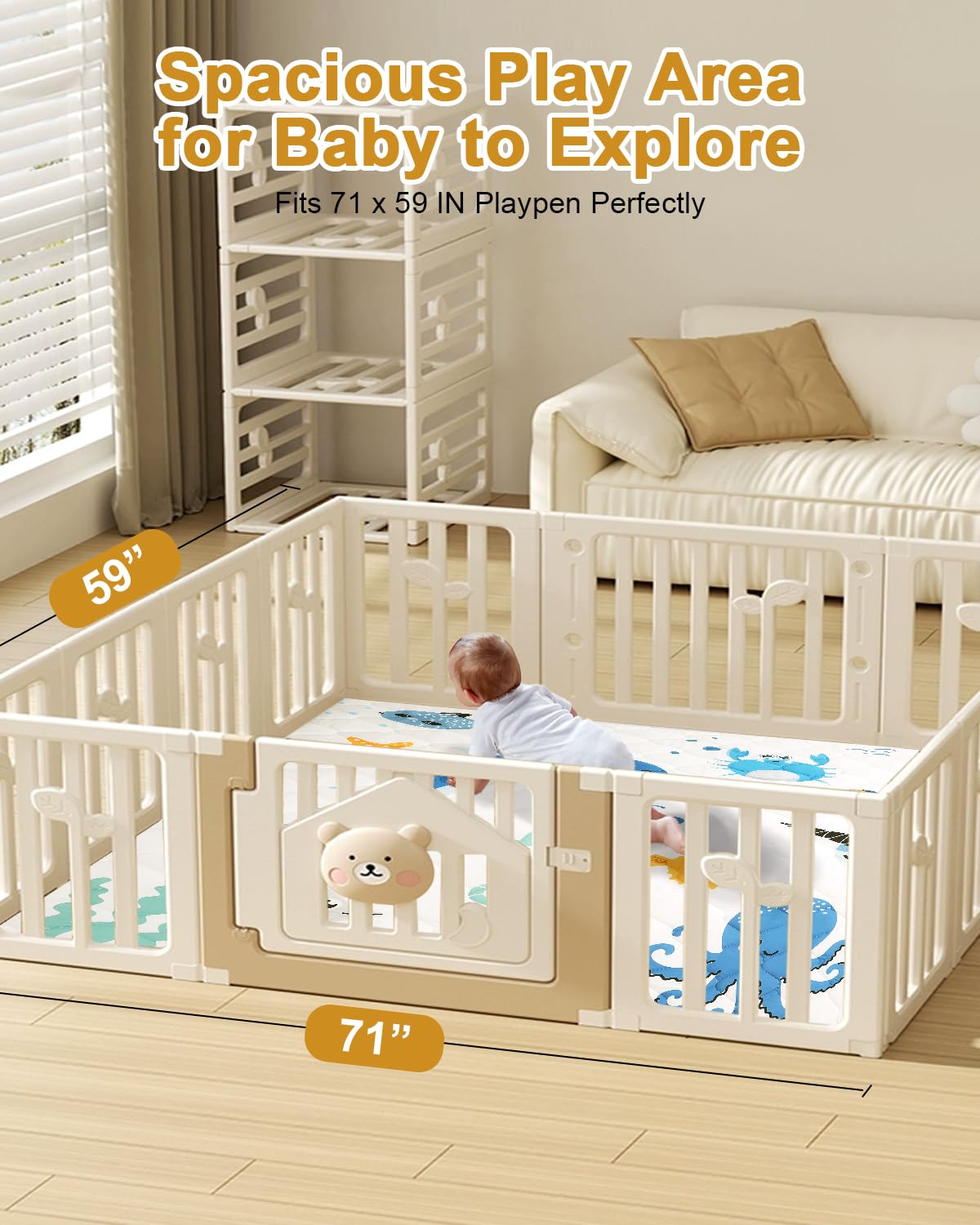 TinyHarbo Premium foam baby play mat oversized 71x59 area for crawling and exploration.