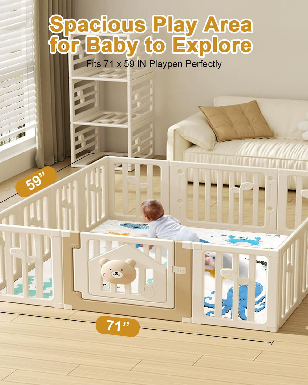 TinyHarbo Premium foam baby play mat oversized 71x59 area for crawling and exploration.