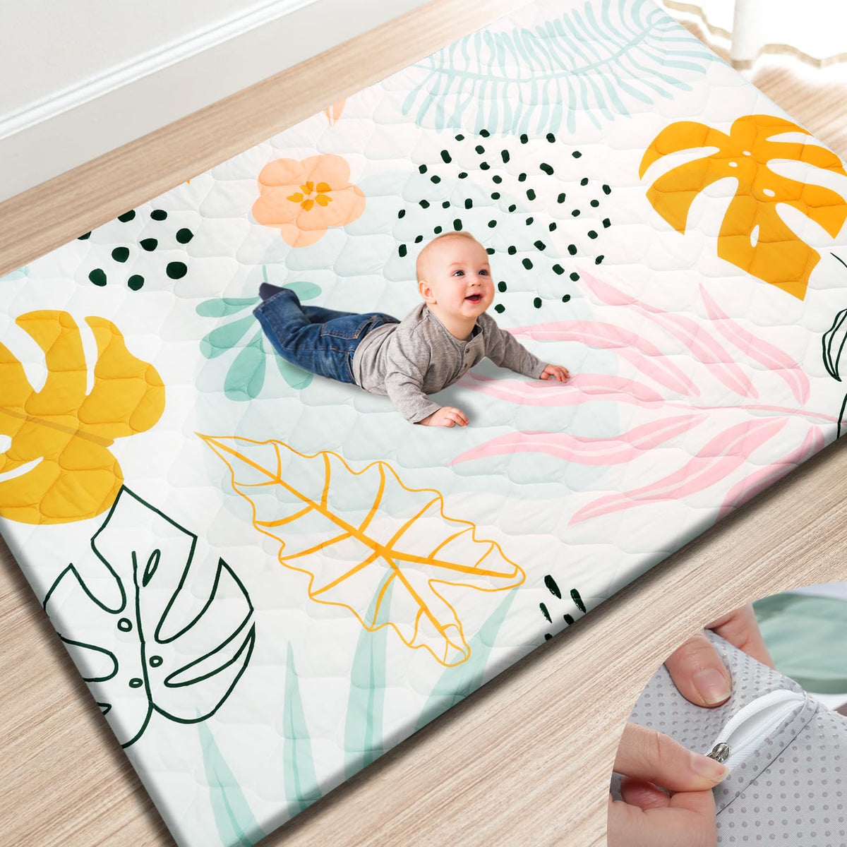 TINYHARBO Premium Foam Play Mat cover, easy to wash after spills.