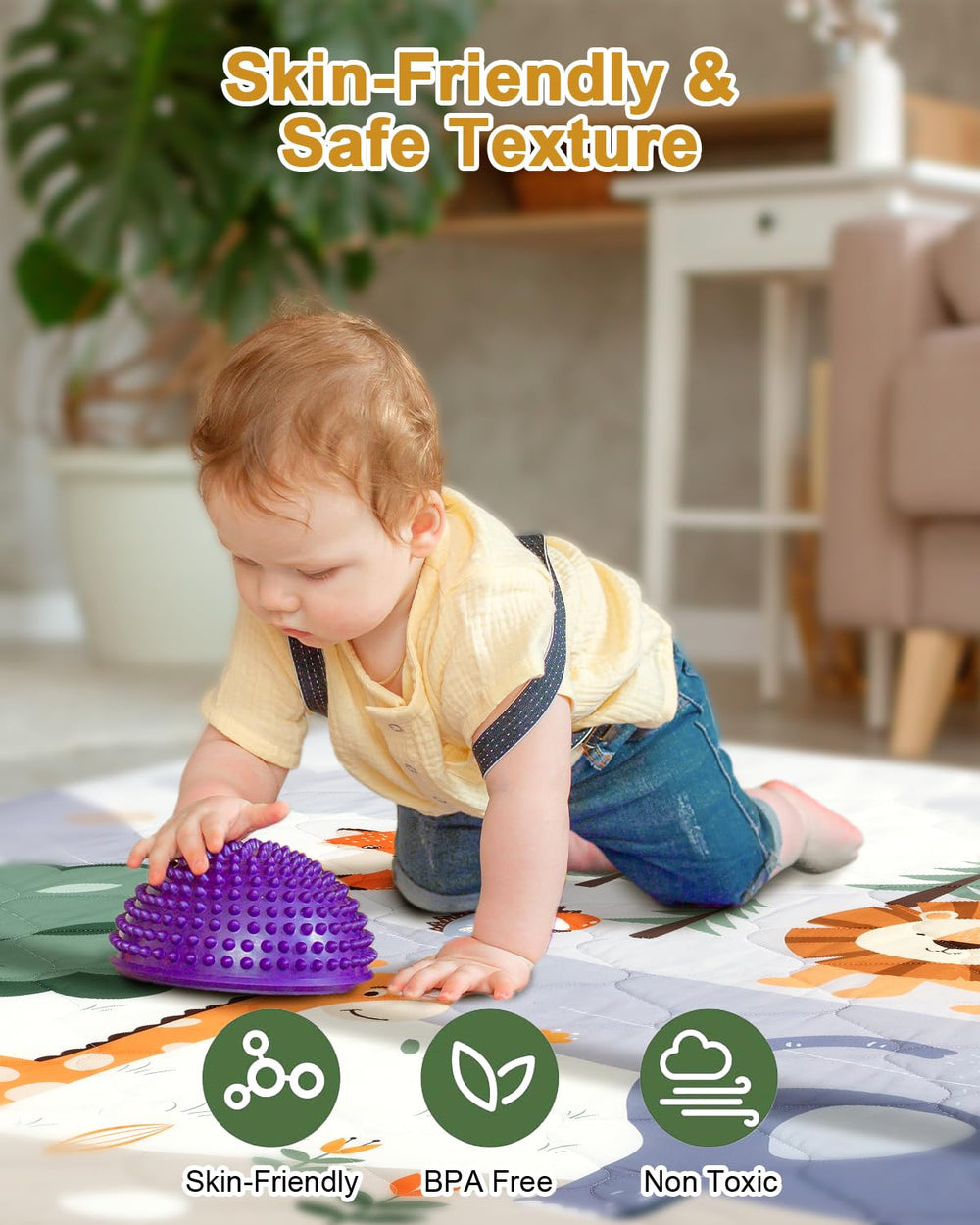 TINYHARBO Premium Foam Baby Play Mat baby crawling on surface showcases cushioned safety