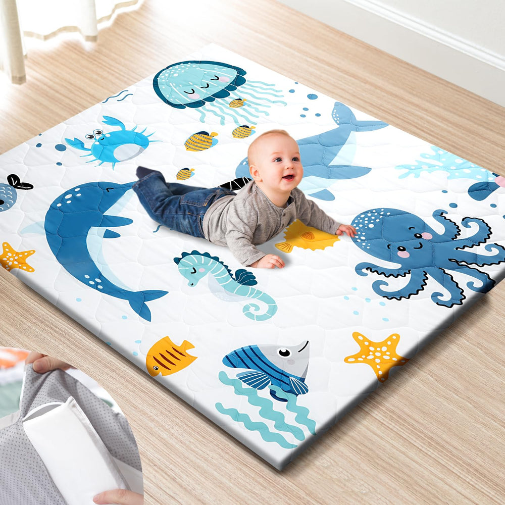 TINYHARBO premium play mat cover, removable and washable for quick cleanup.