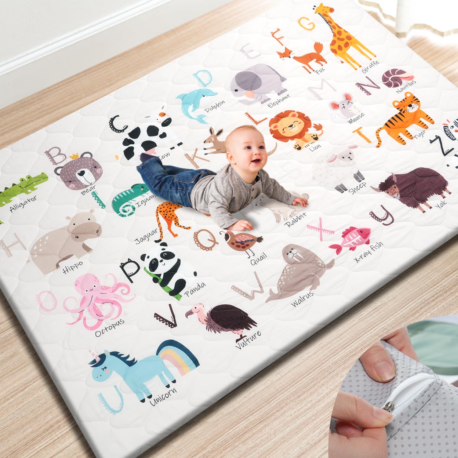 TINYHARBO Premium Foam Baby Play Mat with removable cover for easy cleaning