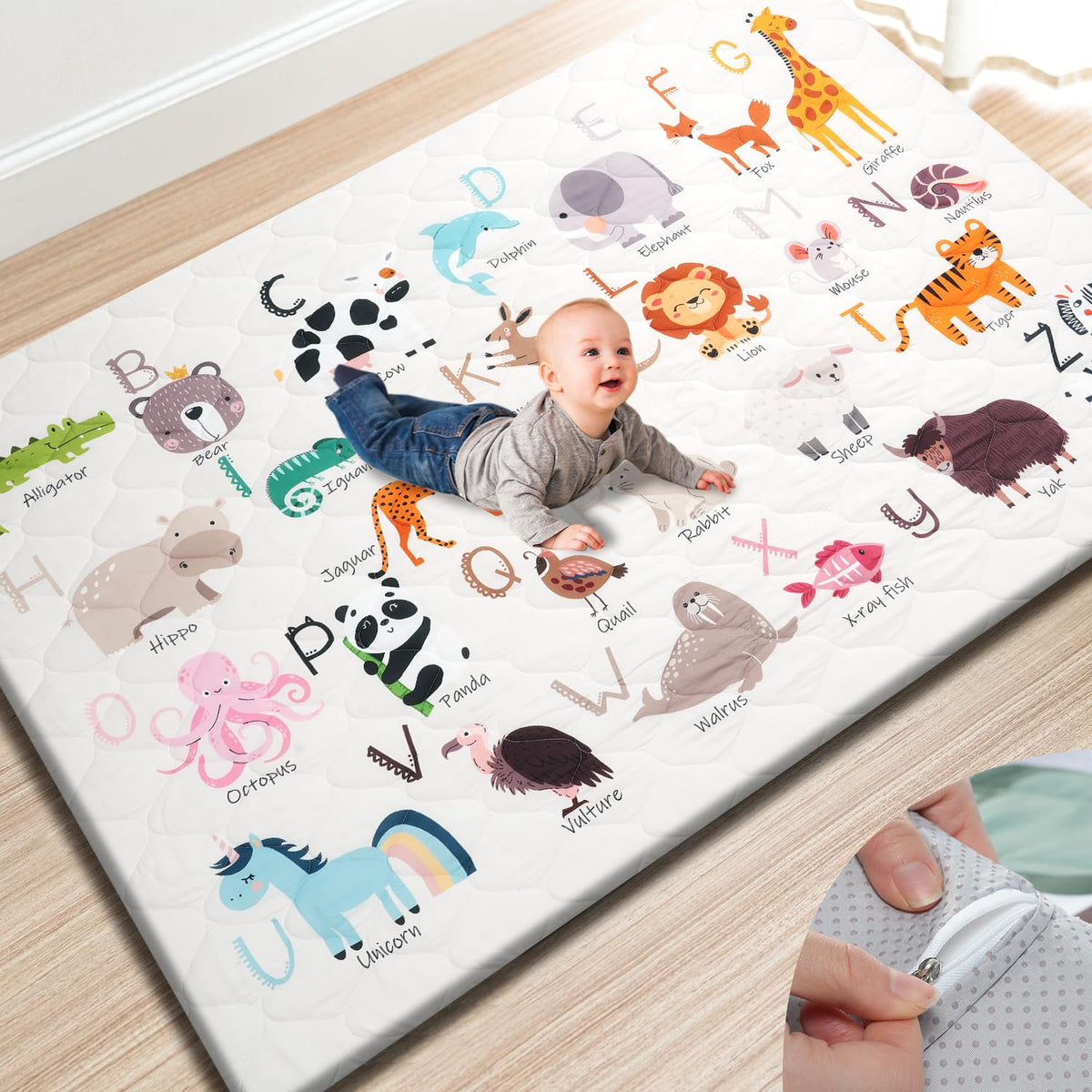 TINYHARBO Premium Foam Baby Play Mat with removable cover for easy cleaning