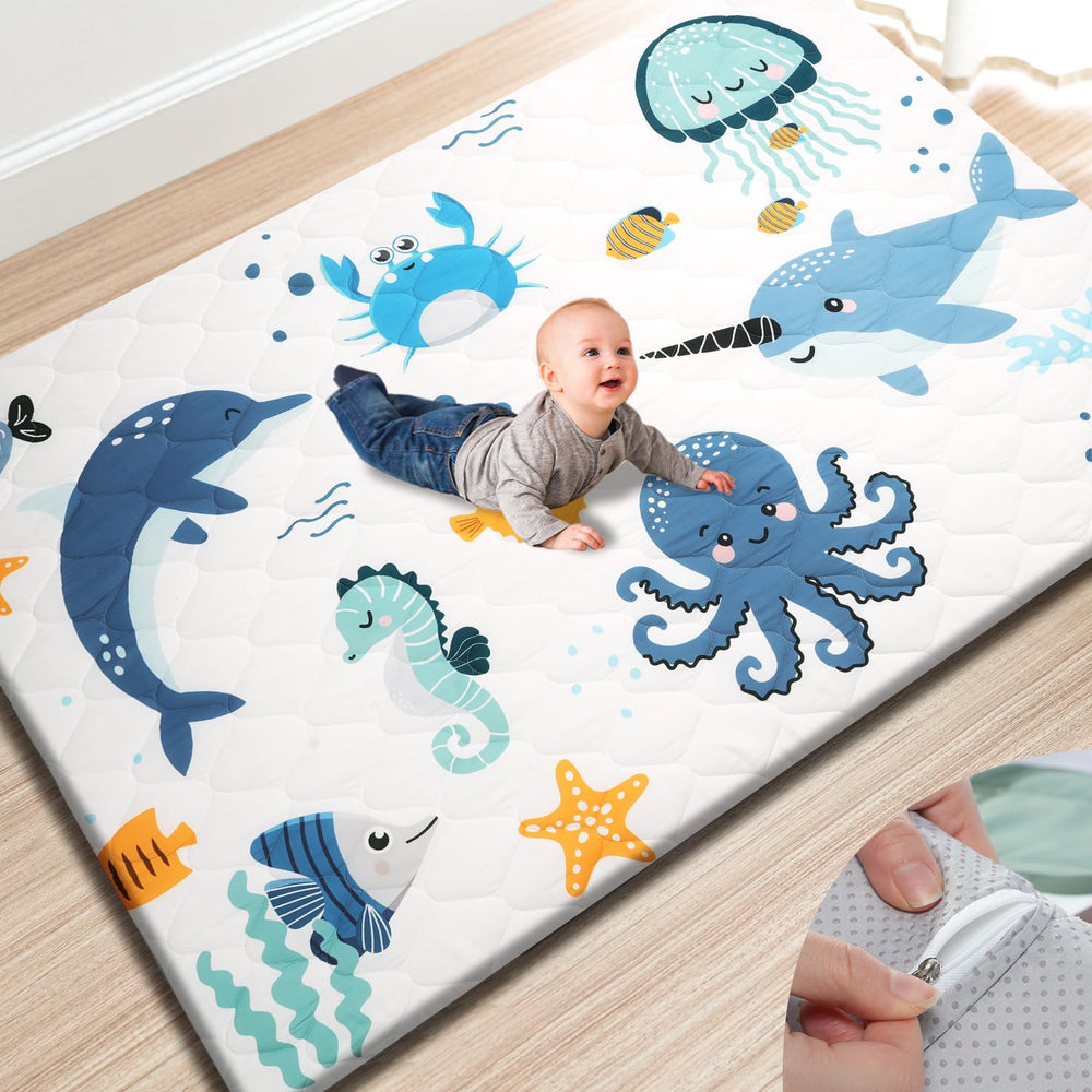 TINYHARBO Premium Foam Baby Play Mat cover removal for quick cleanup.