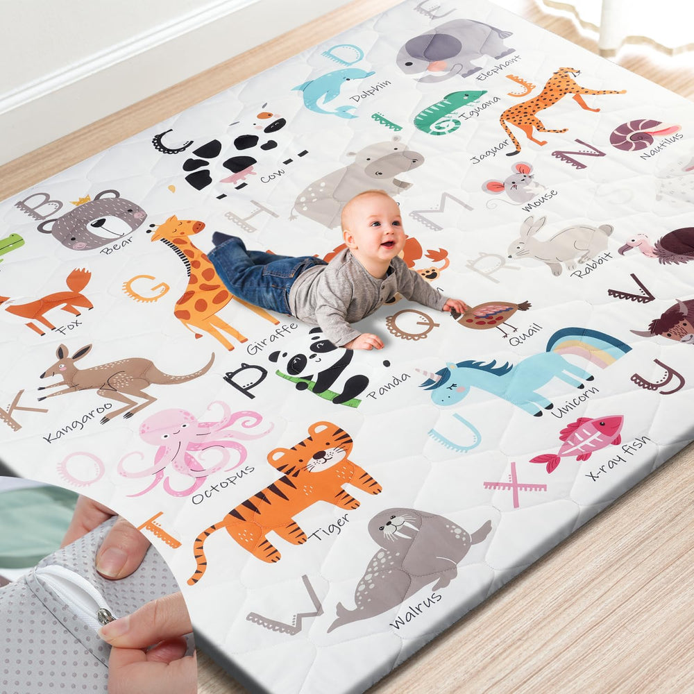 TINYHARBO premium play mat cover demonstrates easy machine-wash cleaning benefits.
