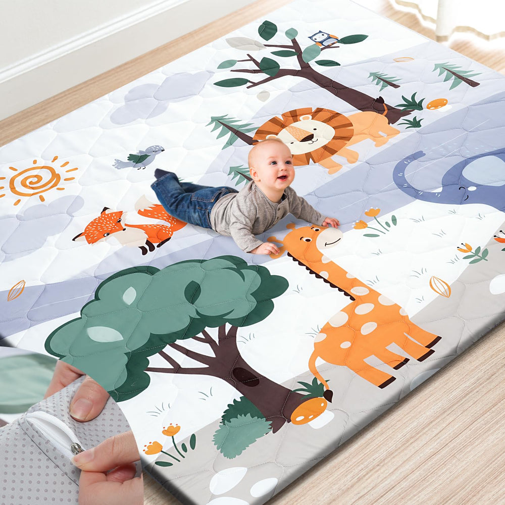 TINYHARBO Premium Foam Baby Play Mat front view showing a large safe play space