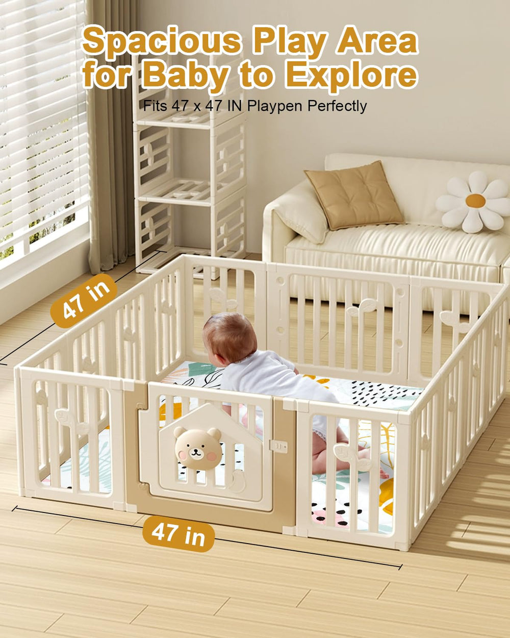 TinyHarbo Premium Foam Baby Play Mat has a non-slip bottom for stability during play.