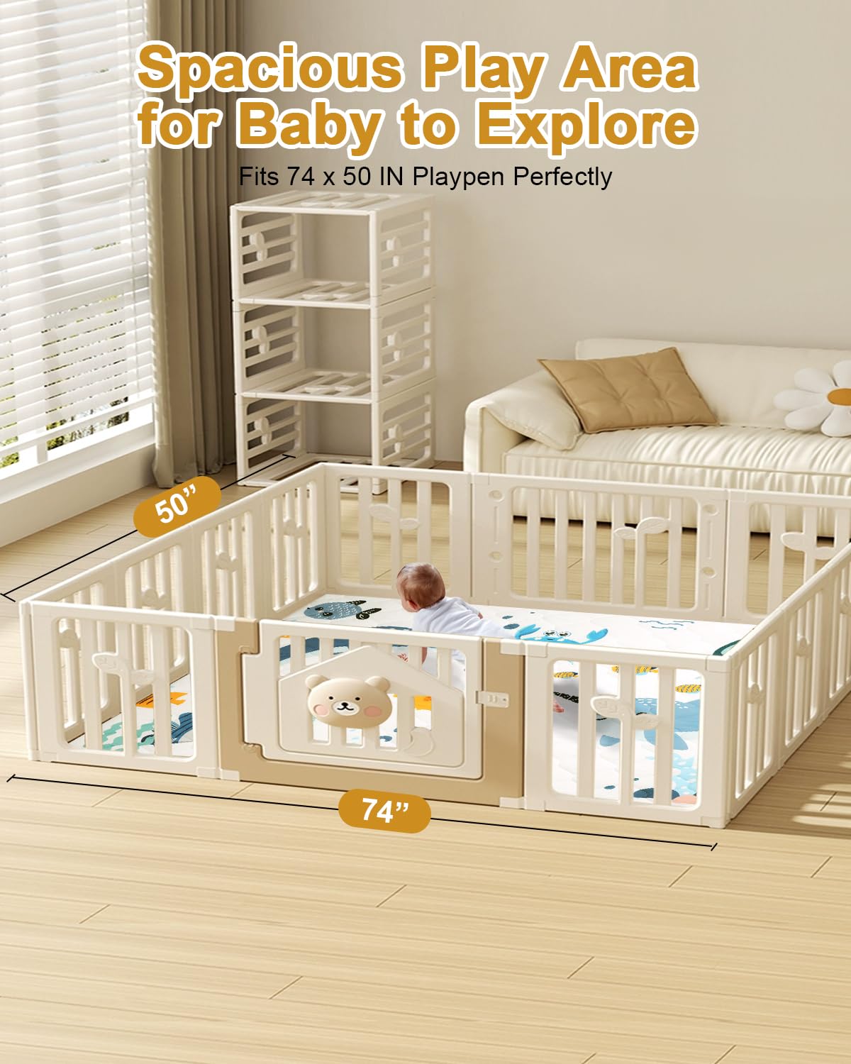 TINYHARBO oversized play area 74x50 inches for active babies.
