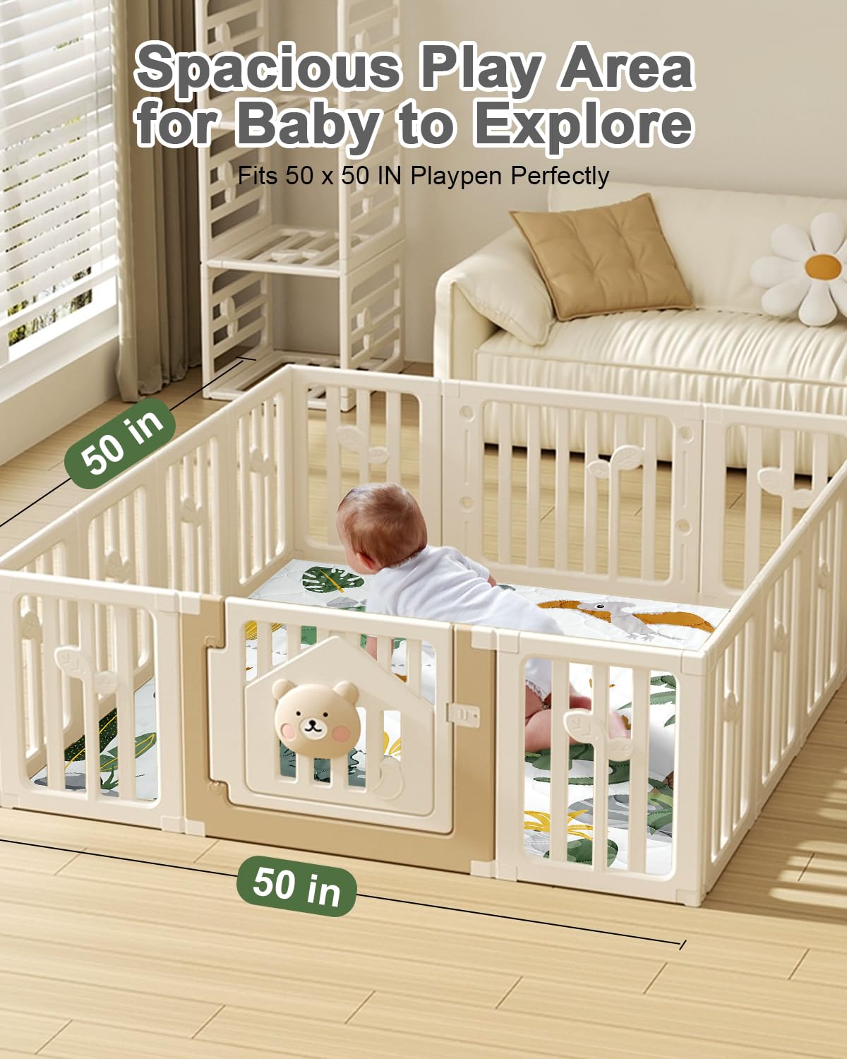 TinyHarbo spacious 50x50 play area for baby exploration