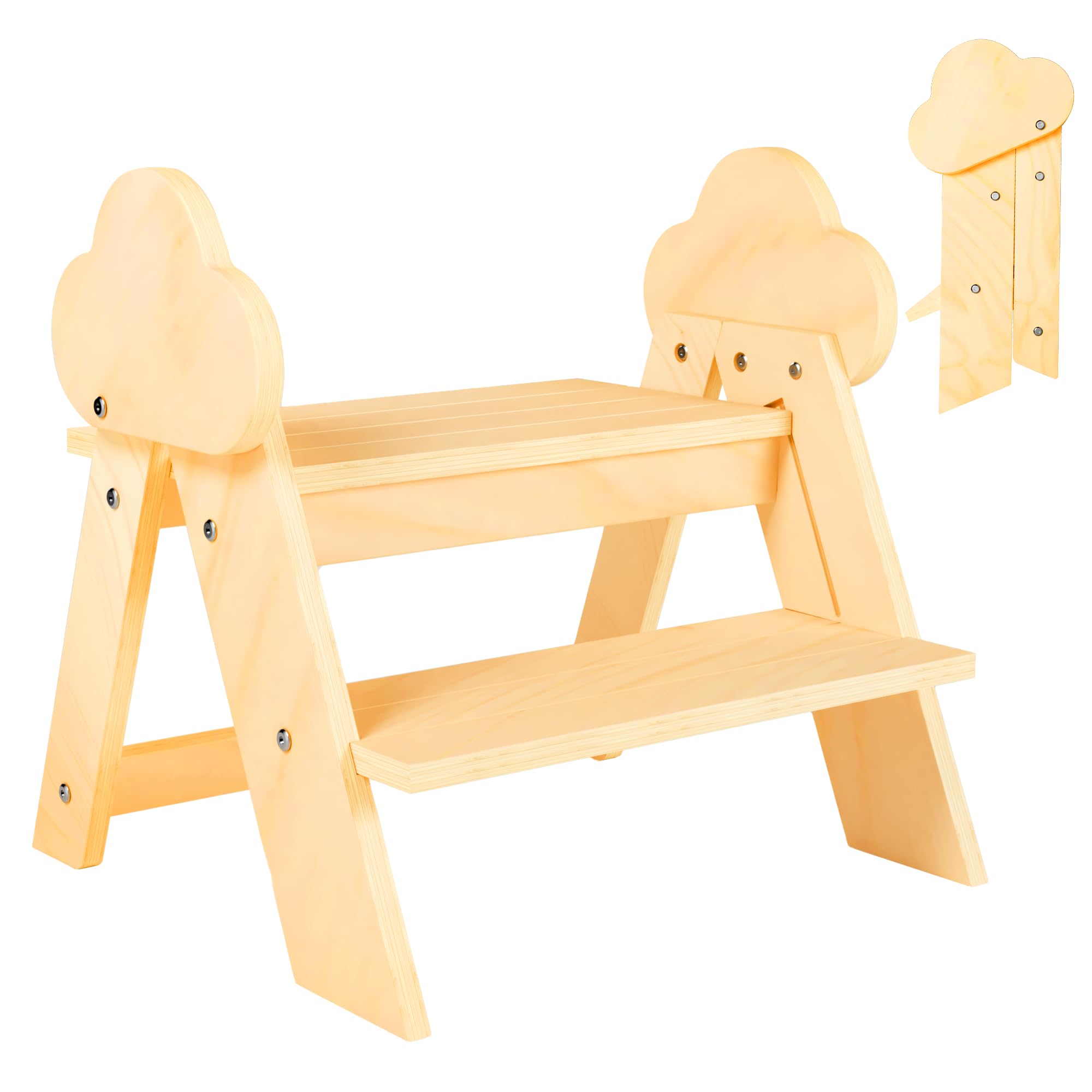 TinyHaven dinosaur cloud design stool closed, ideal for compact storage.