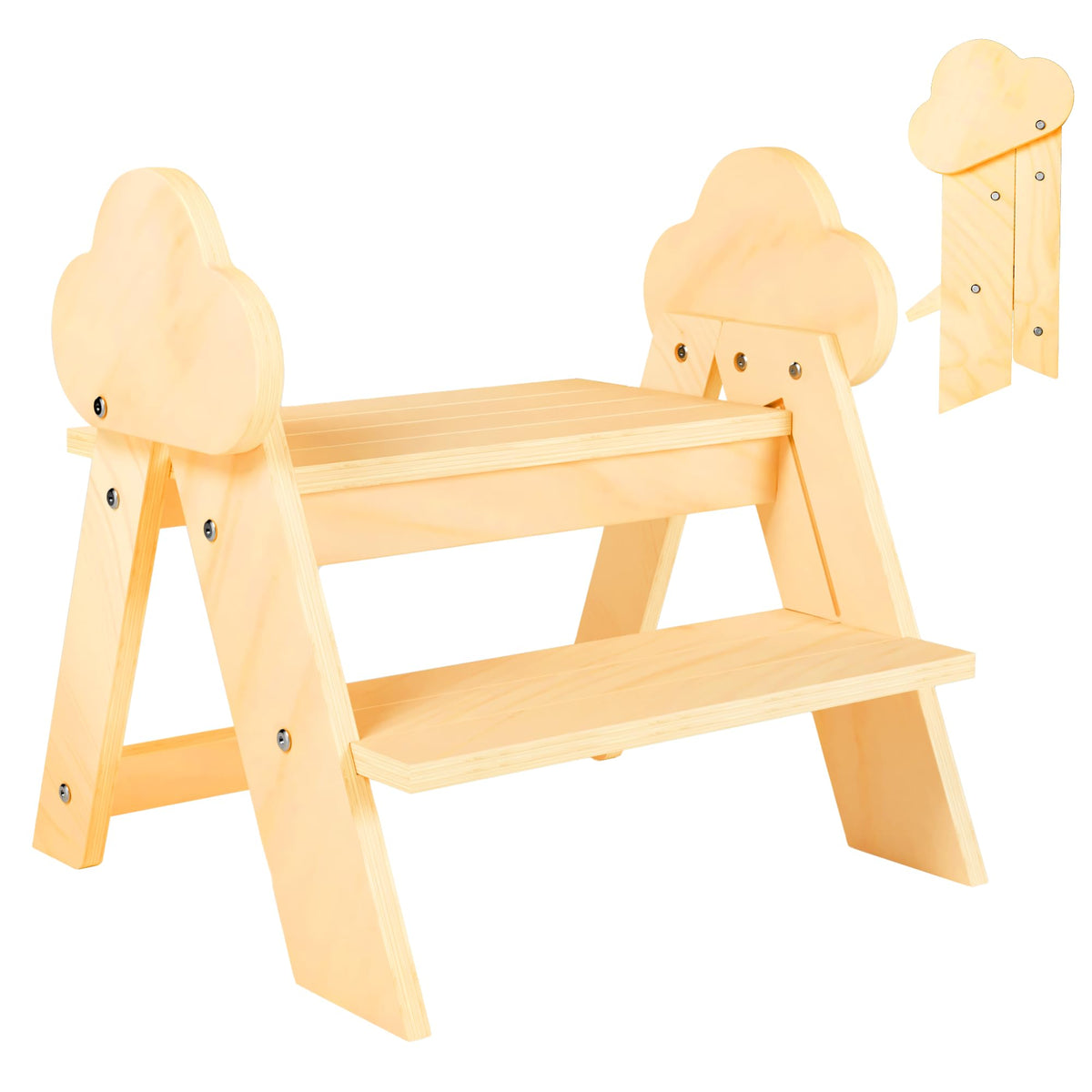 TinyHaven dinosaur cloud design stool closed, ideal for compact storage.