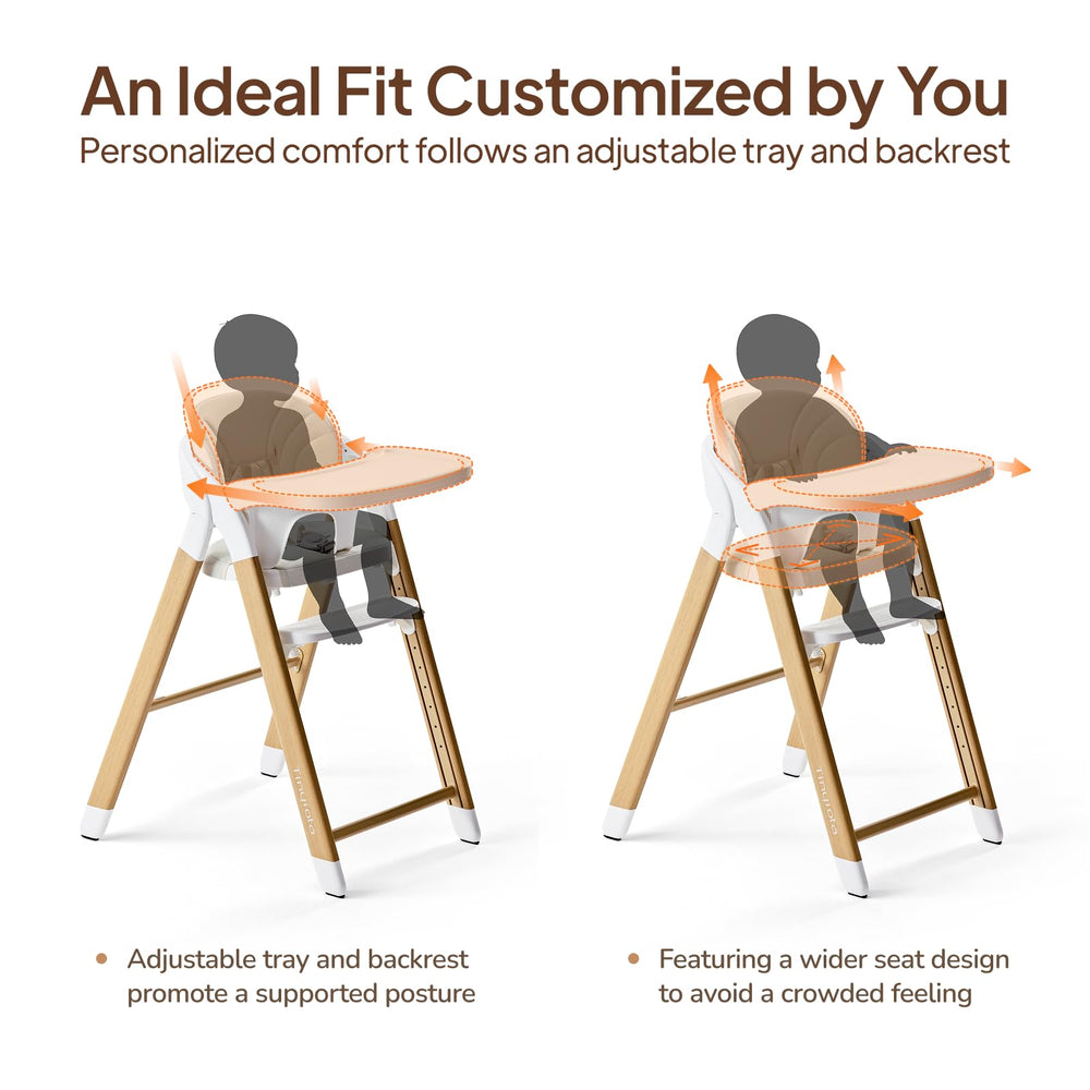 Tinyiota high chair depth settings enable ergonomic seating at each stage.