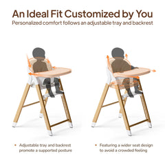 Tinyiota high chair depth settings enable ergonomic seating at each stage.