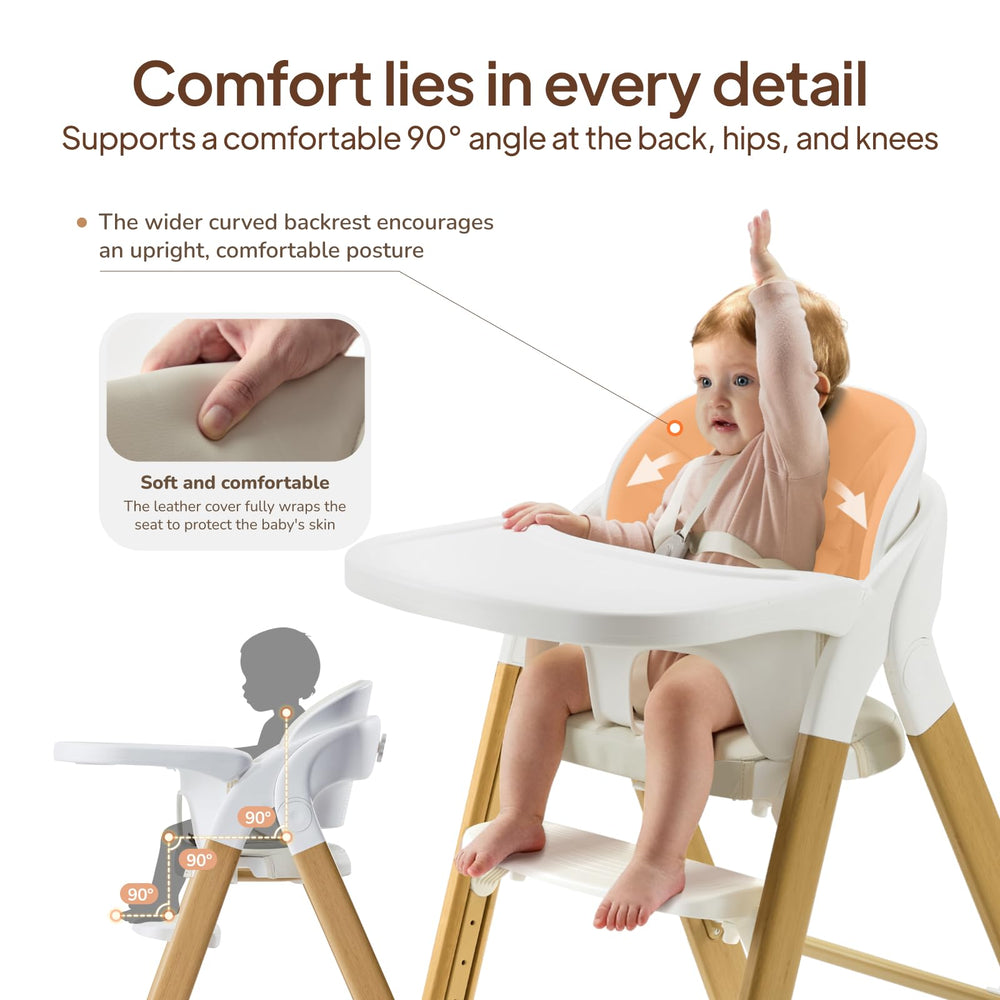 Tinyiota high chair safety harness secures the child during meals.