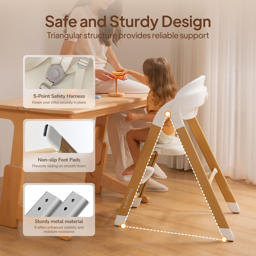 Tinyiota high chair waterproof seats allow easy wipe-down after spills.