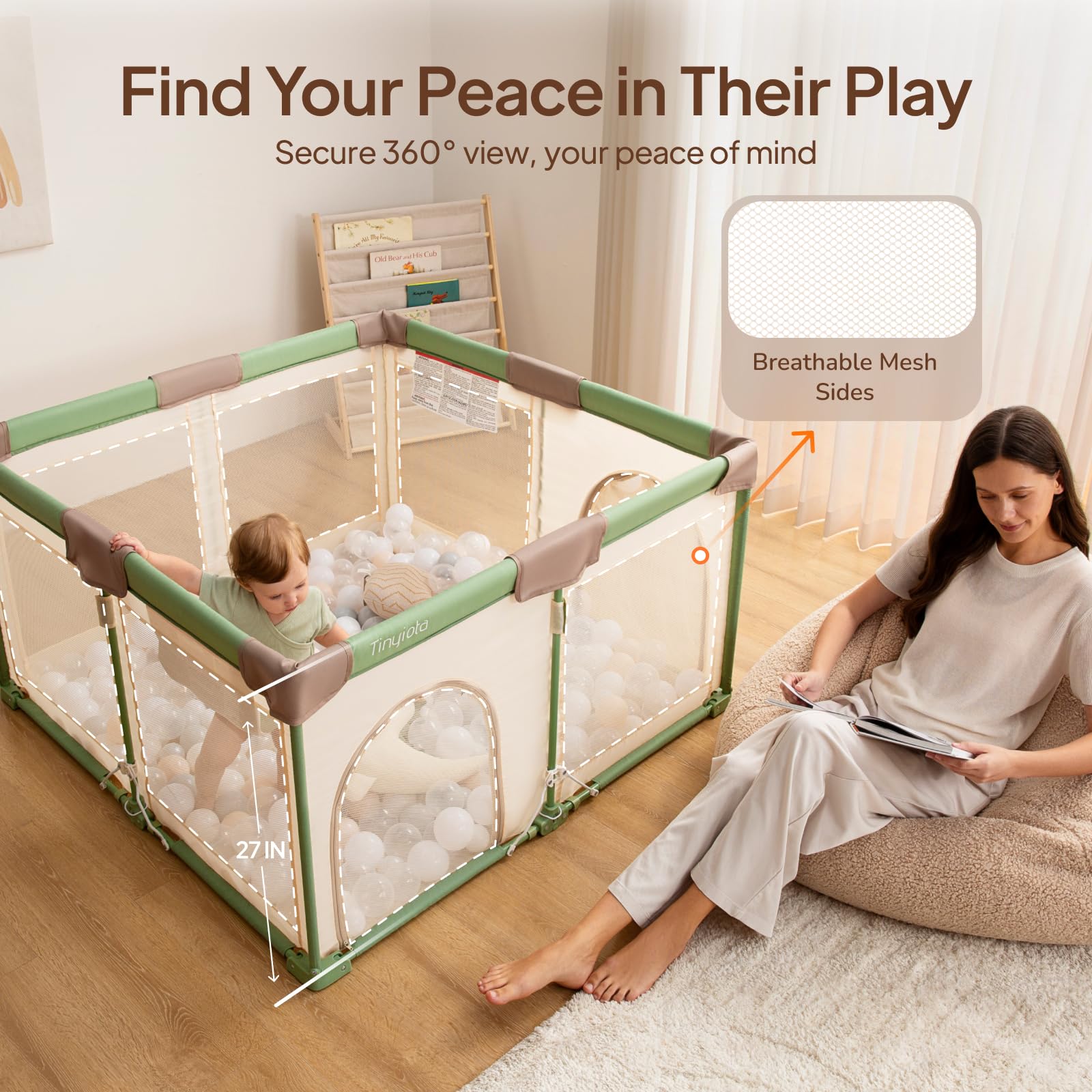 Tinyiota playpen 360-visibility for watching play from any angle