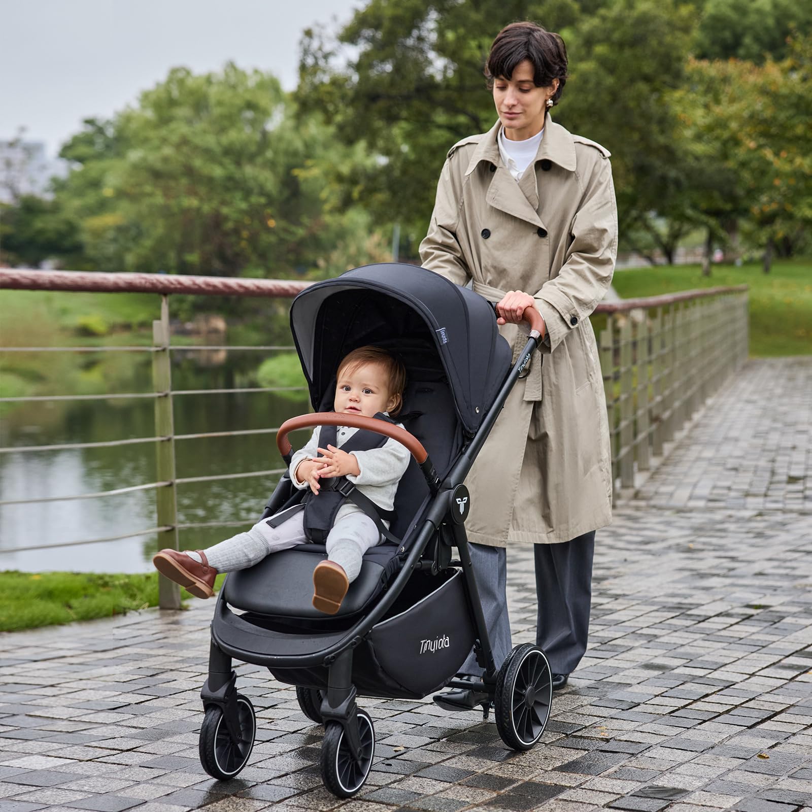 Tinyiota stroller all terrain PU wheels absorb shocks on rough surfaces