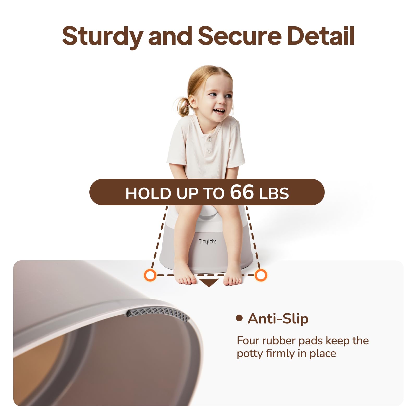 Tinyiota potty stores inside the base for compact storage.