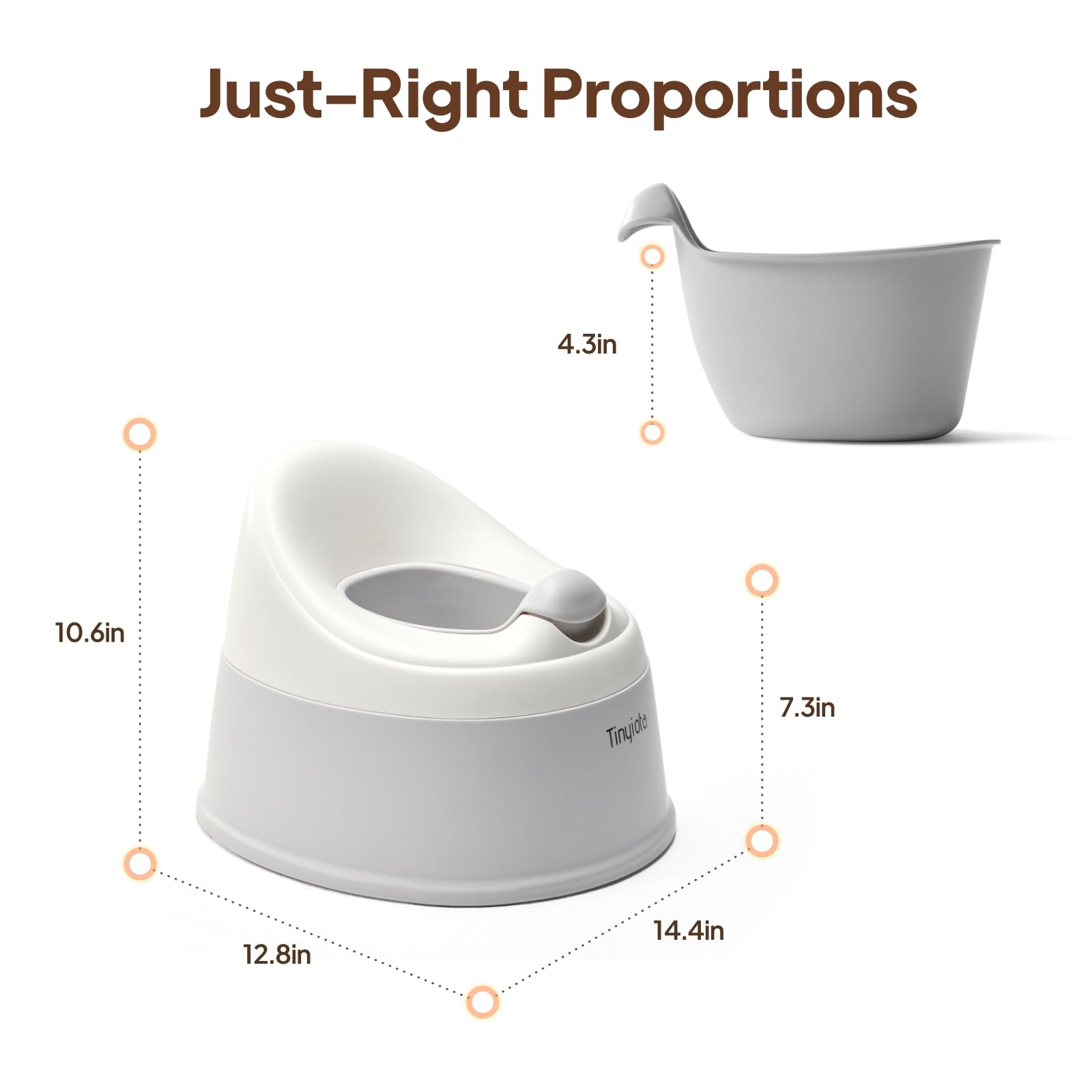 Tinyiota Toddler Potty designed for ages 6 months to 3 years.