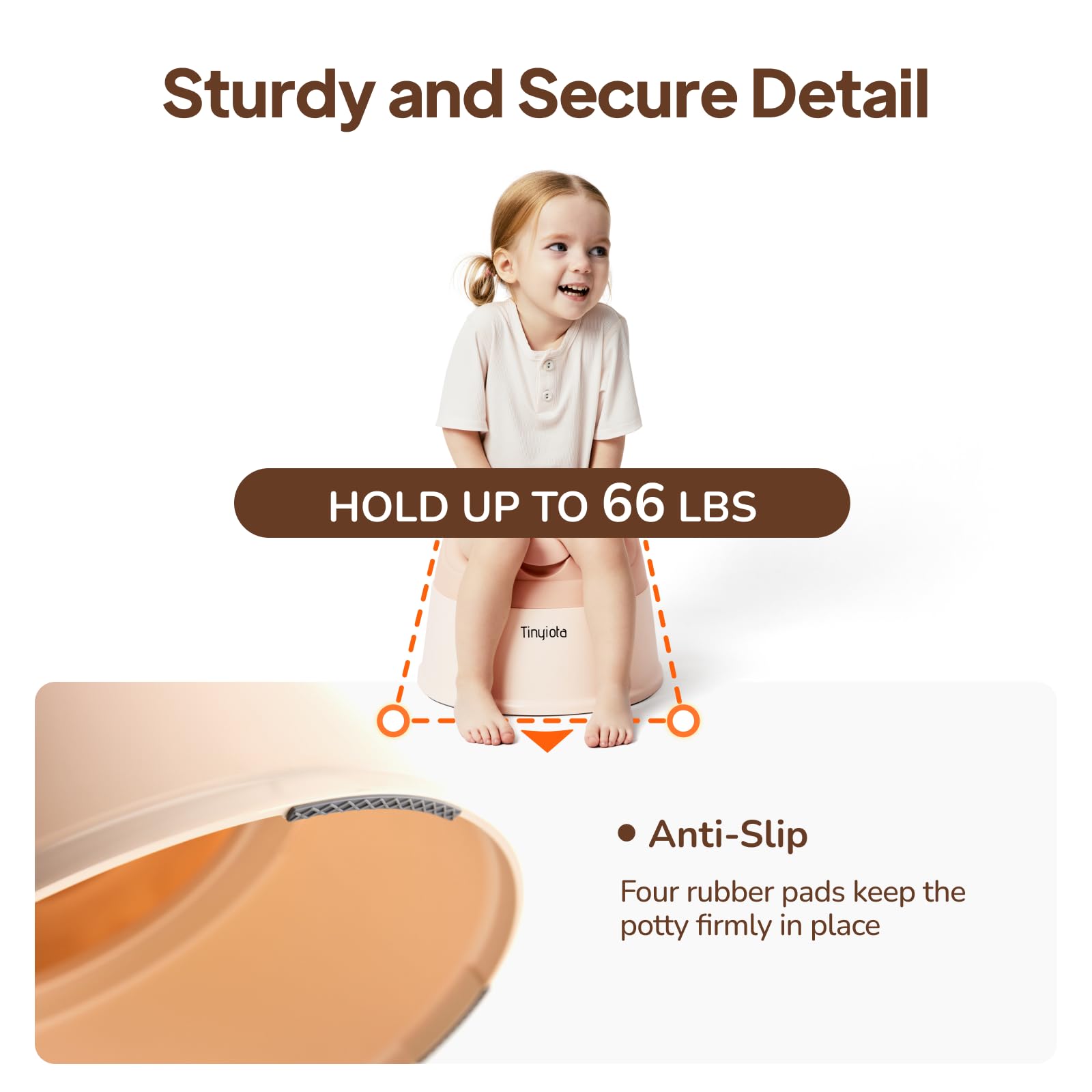 Tinyiota elevated base provides stable seating for growing toddlers.