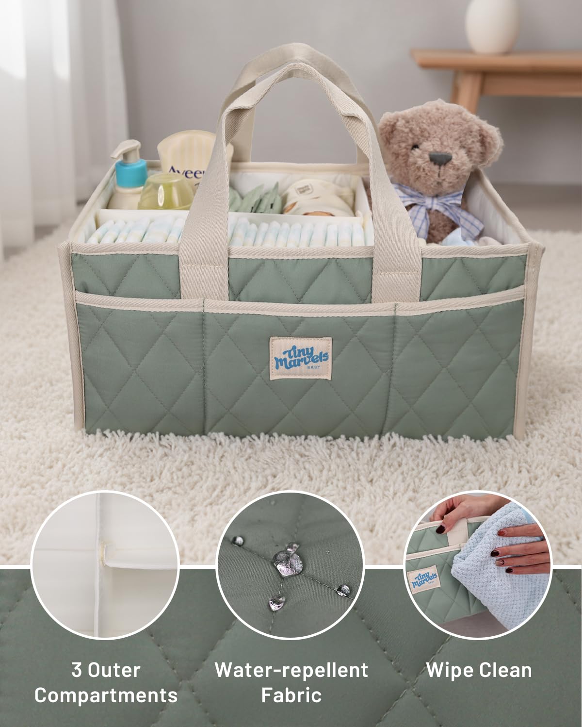 Tiny Marvels diaper caddy makes a thoughtful baby shower gift