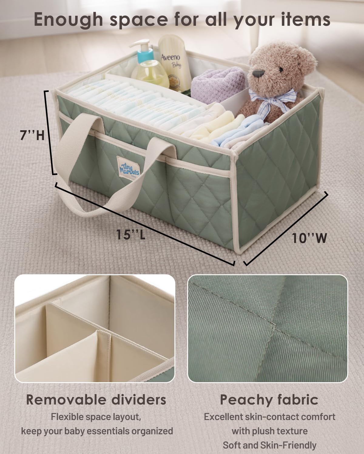 Tiny Marvels diaper caddy with sturdy handles for easy transport