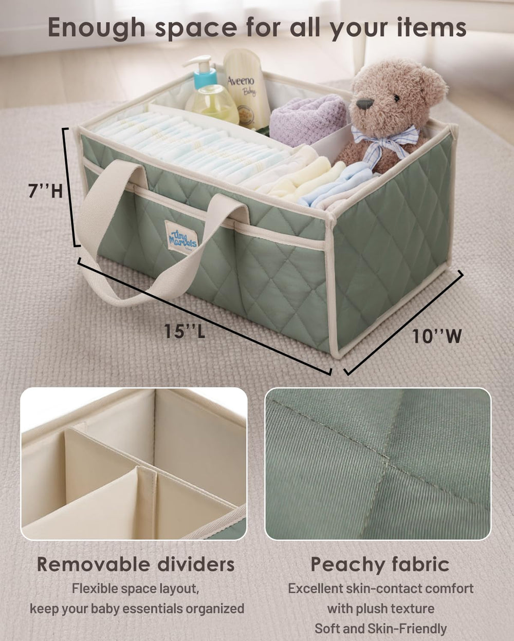 Tiny Marvels diaper caddy with sturdy handles for easy transport