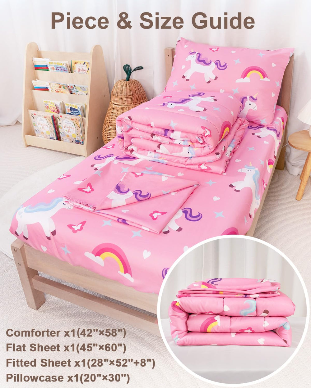 TinyPalsa fitted sheet with 8-pocket design anchors snugly on toddler mattress.