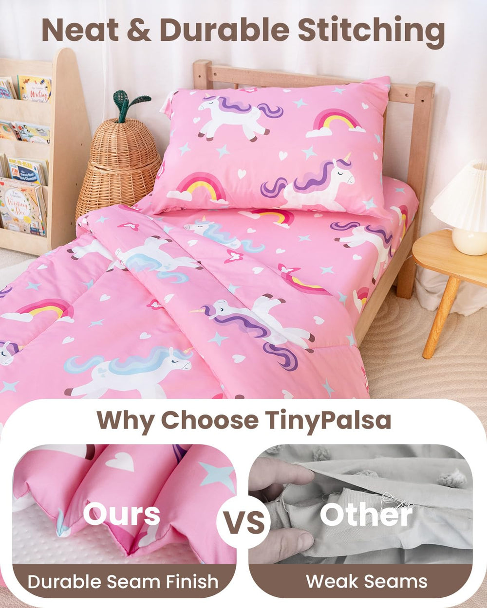 TinyPalsa reinforced stitching detail enhances durability for daily use.
