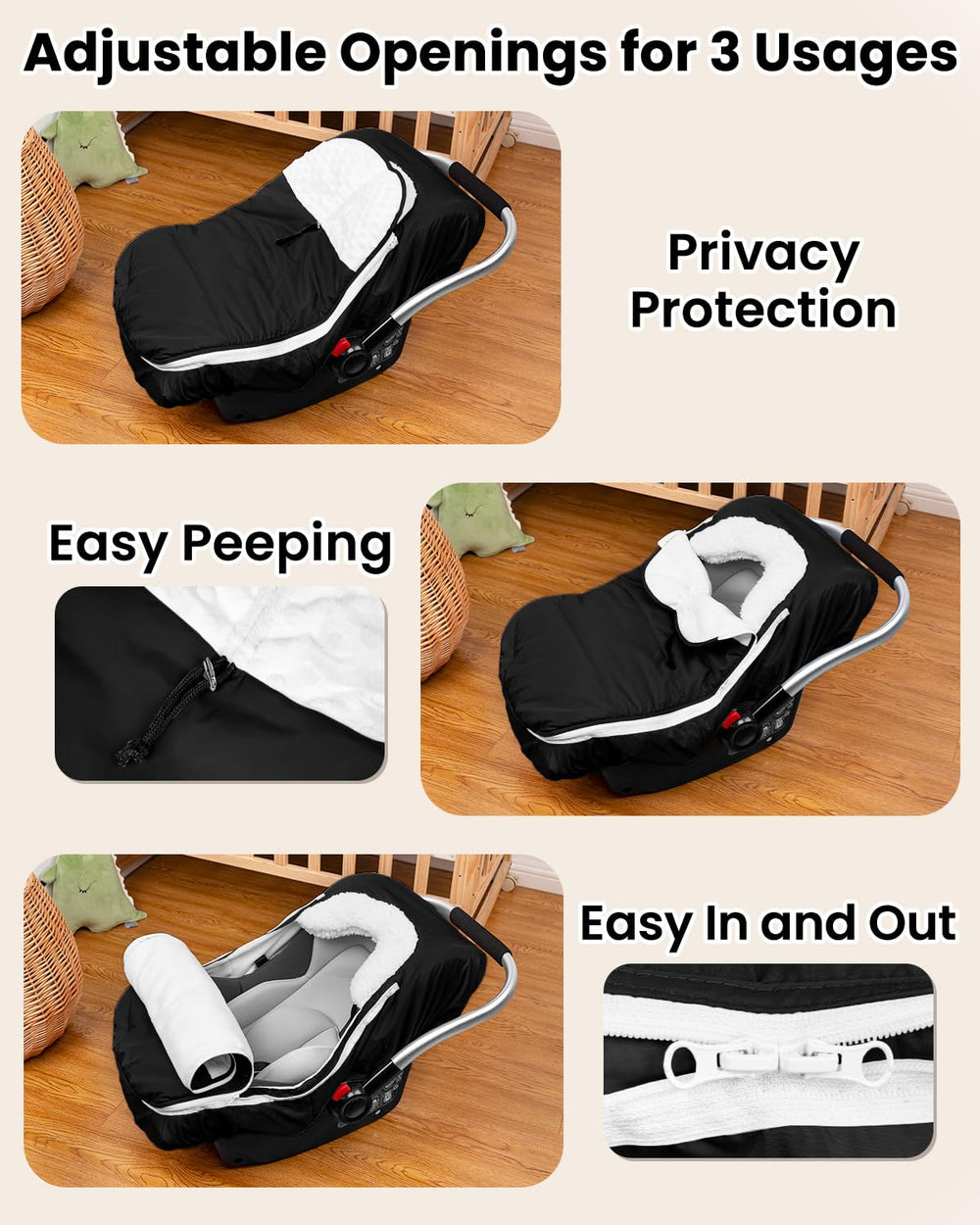 TinyPalsa elastic edges provide snug universal fit on most infant seats.
